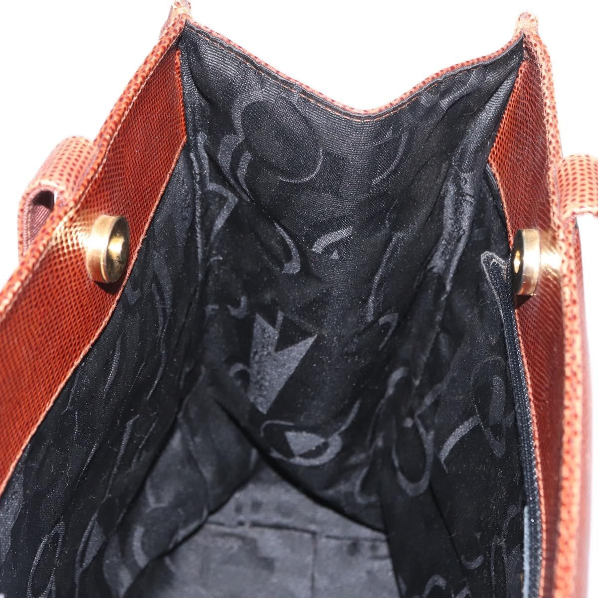 Salvatore Ferragamo Vintage Vara Bow Tote Lizard Embossed Leather Brown Leather Tote Bag Bag (Pre-Owned)