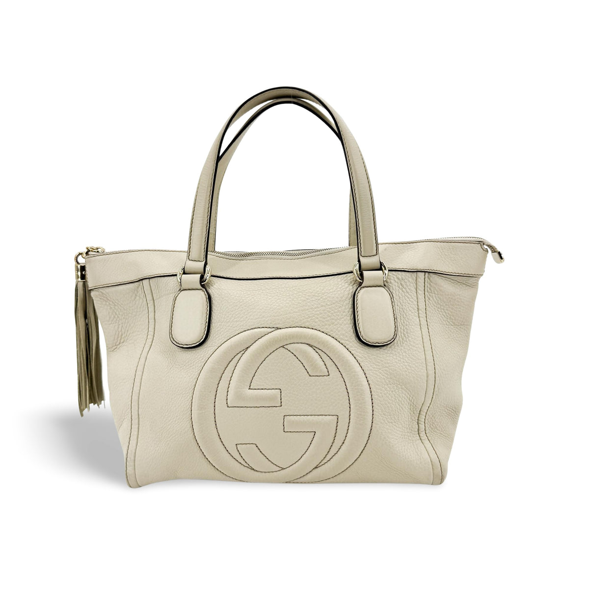 Gucci Soho Zip Leather Beige Leather Tote Bag Bag (Pre-Owned)