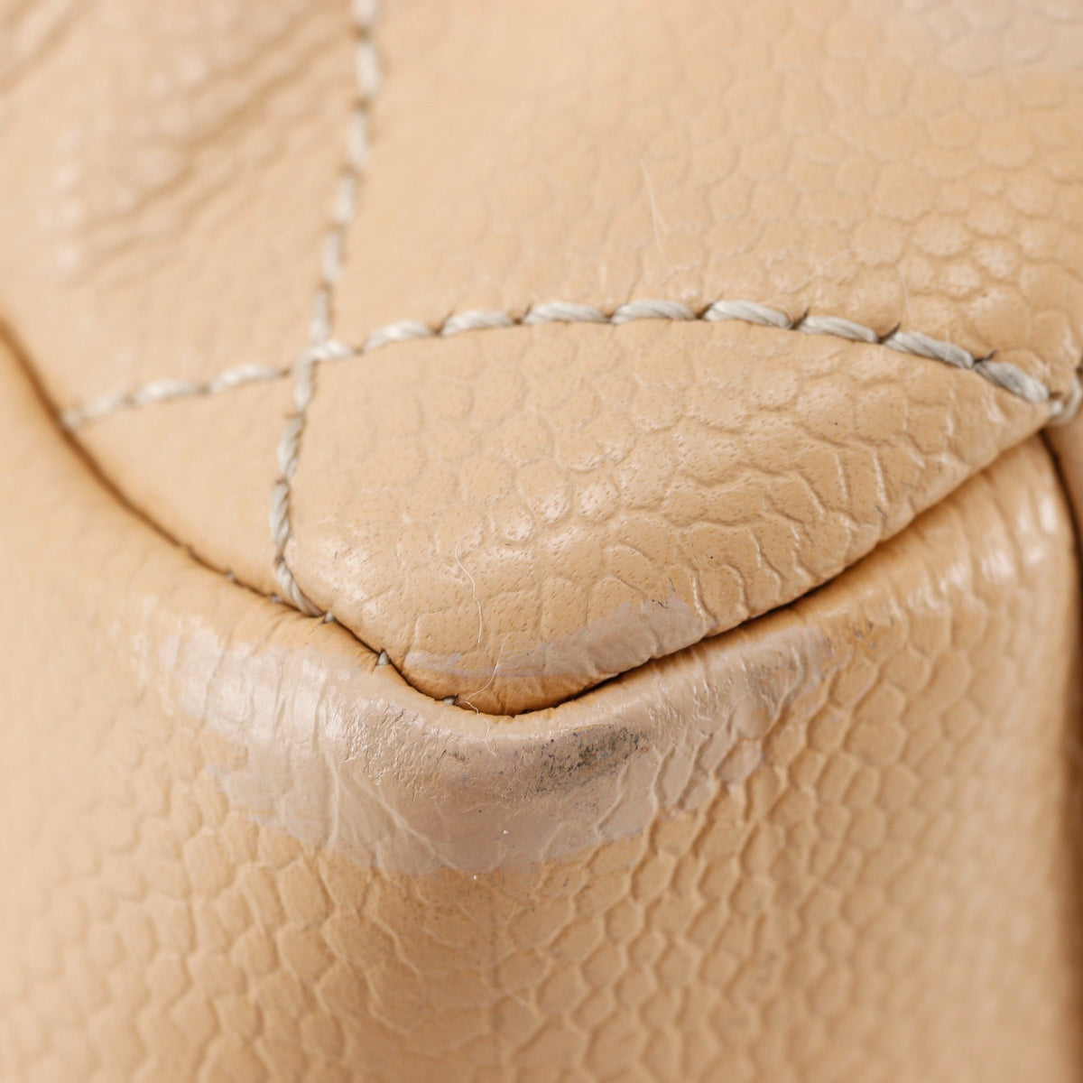 Chanel Grand Shopping Quilted Calfskin Beige Leather Tote Bag Bag (Pre-Owned)