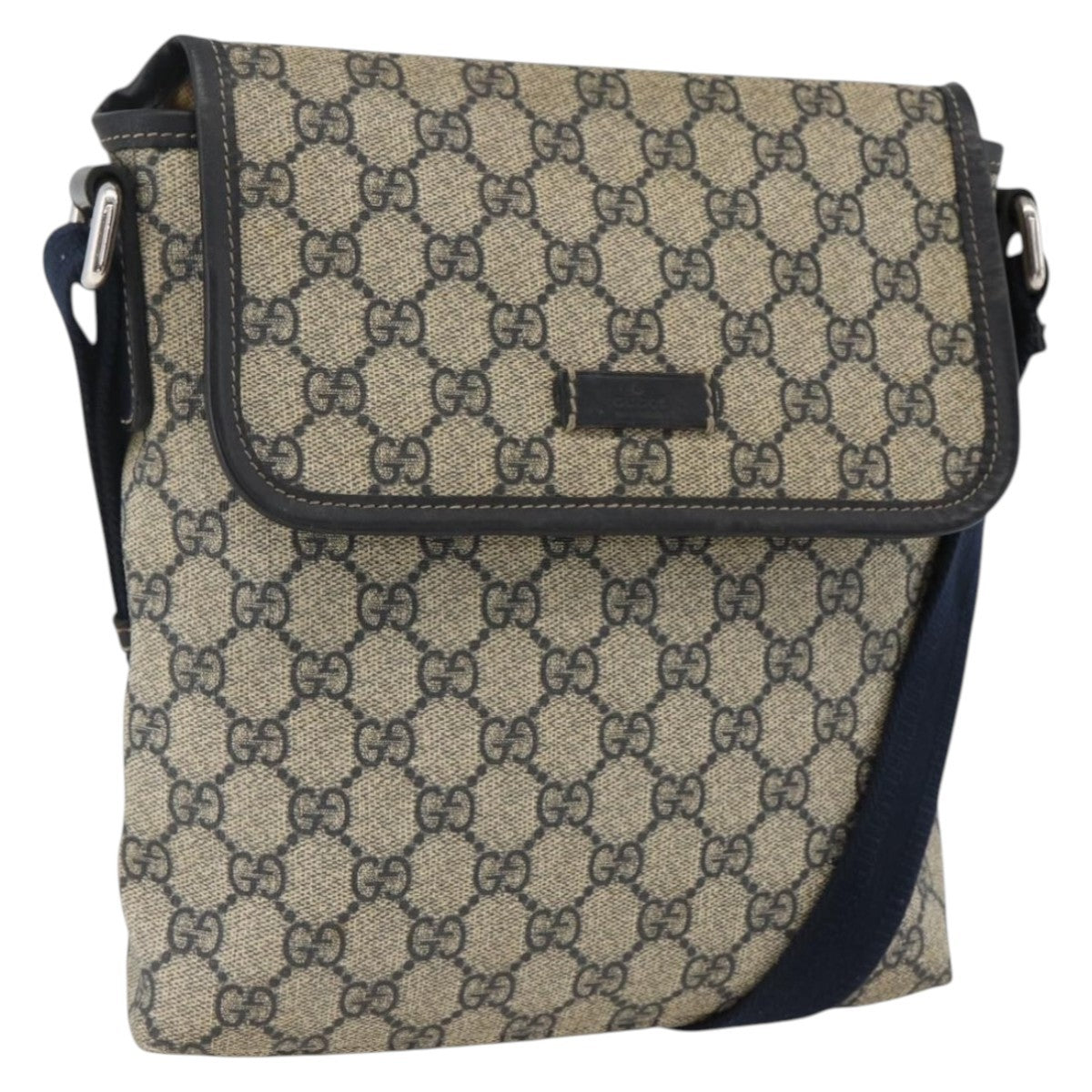 Gucci Flap Messenger Gg Coated Canvas Navy Canvas Shoulder Bag Bag (Pre-Owned)