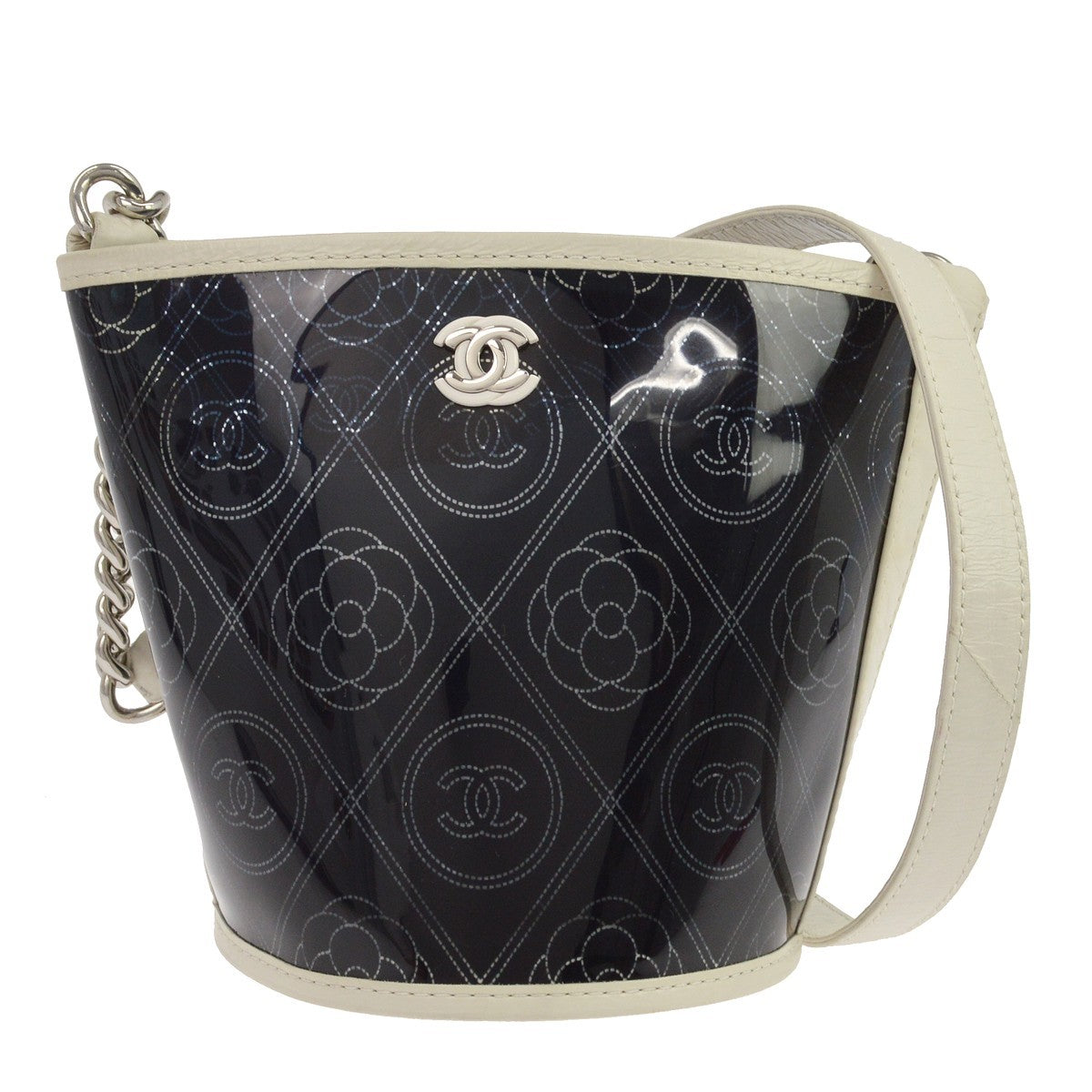 Chanel Camellia Coco Bucket Printed Pvc Black Leather Shoulder Bag Bag (Pre-Owned)