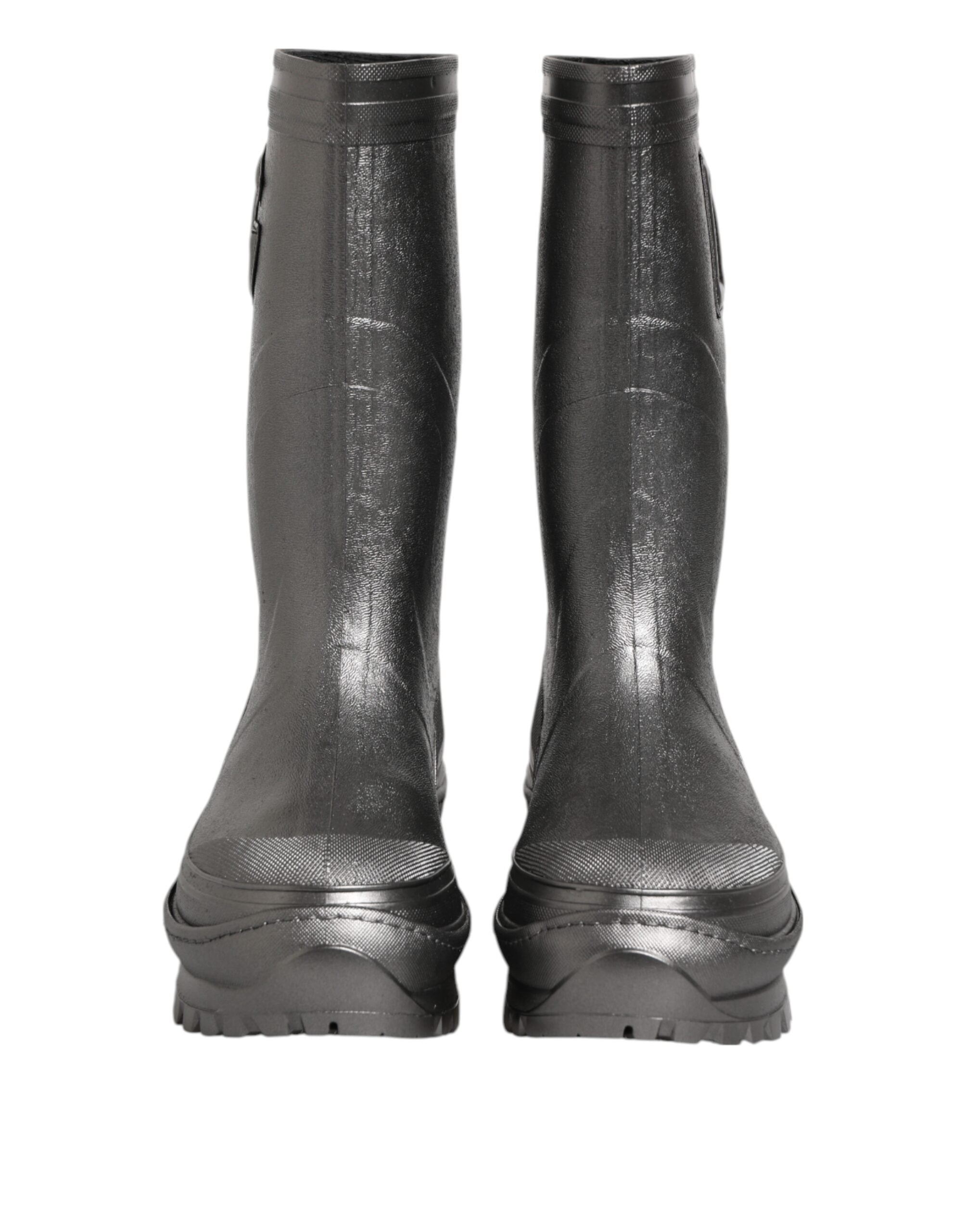 Dolce & Gabbana Black Argento Pull On Rain Boots Women's Shoes (Pre-Owned)