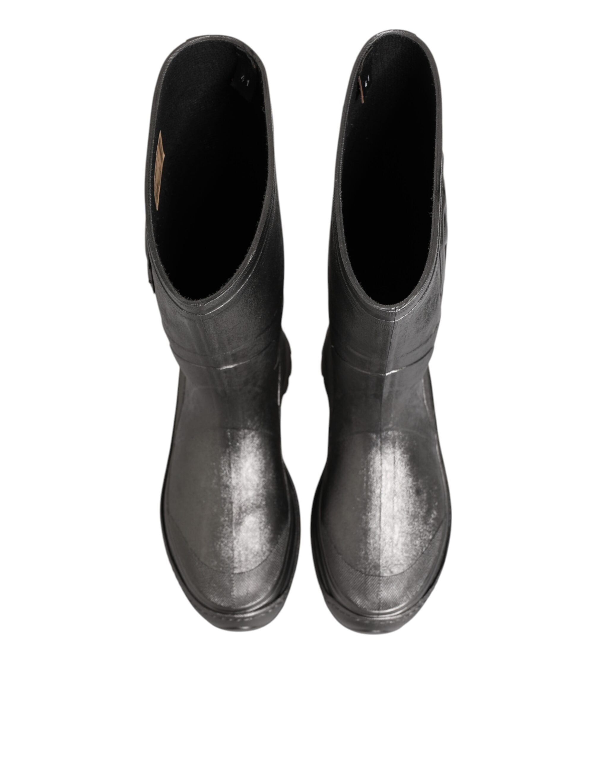 Dolce & Gabbana Black Argento Pull On Rain Boots Women's Shoes (Pre-Owned)
