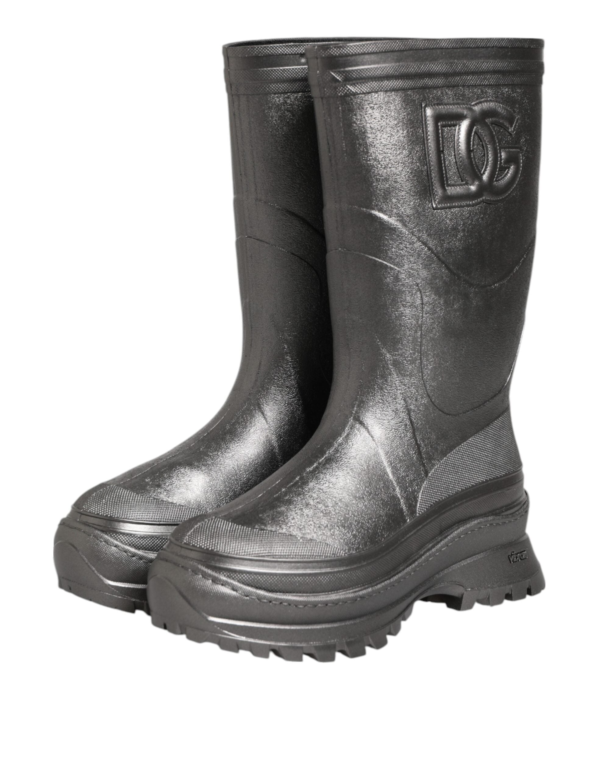 Dolce & Gabbana Black Argento Pull On Rain Boots Women's Shoes (Pre-Owned)