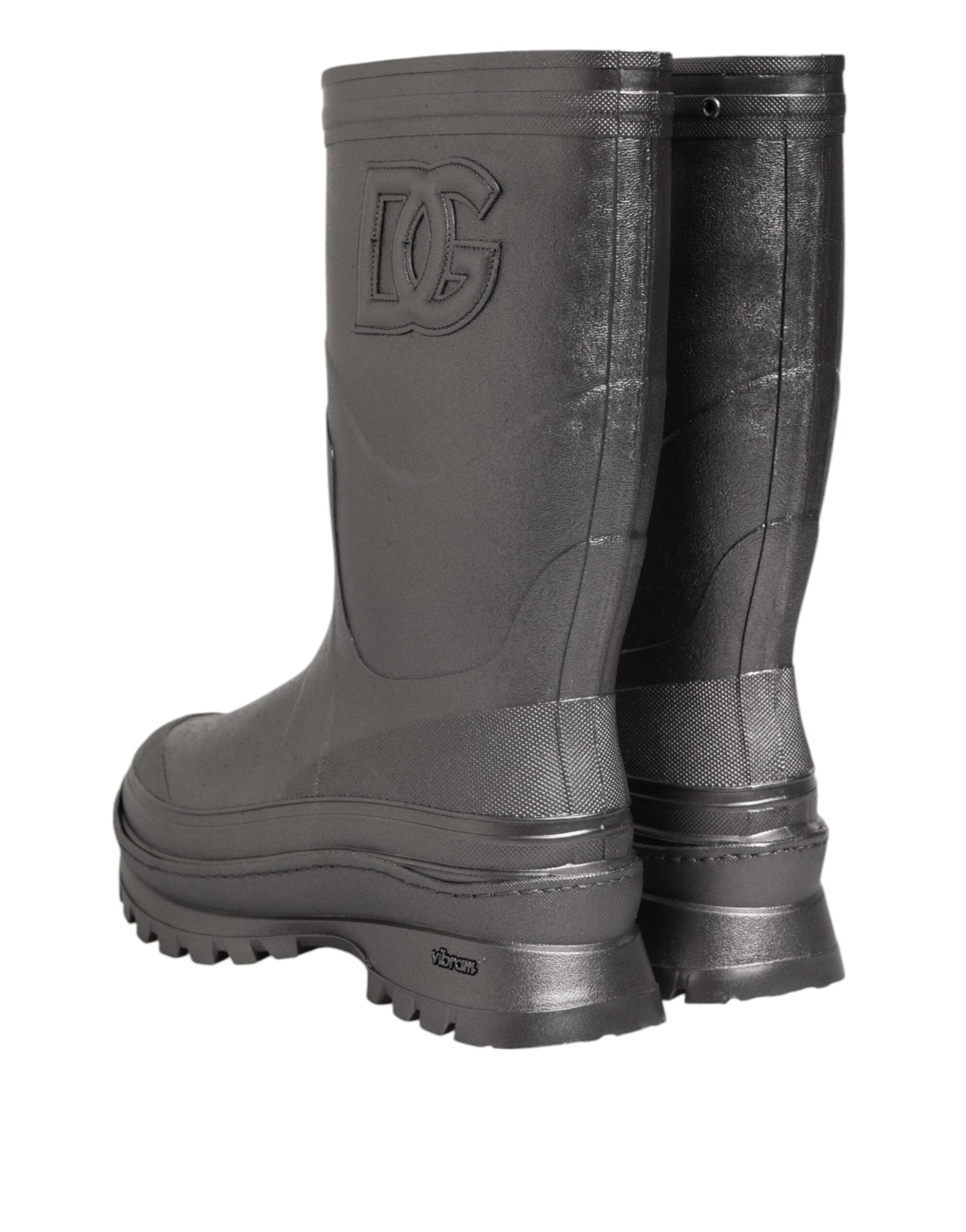 Dolce & Gabbana Black Argento Pull On Rain Boots Women's Shoes (Pre-Owned)