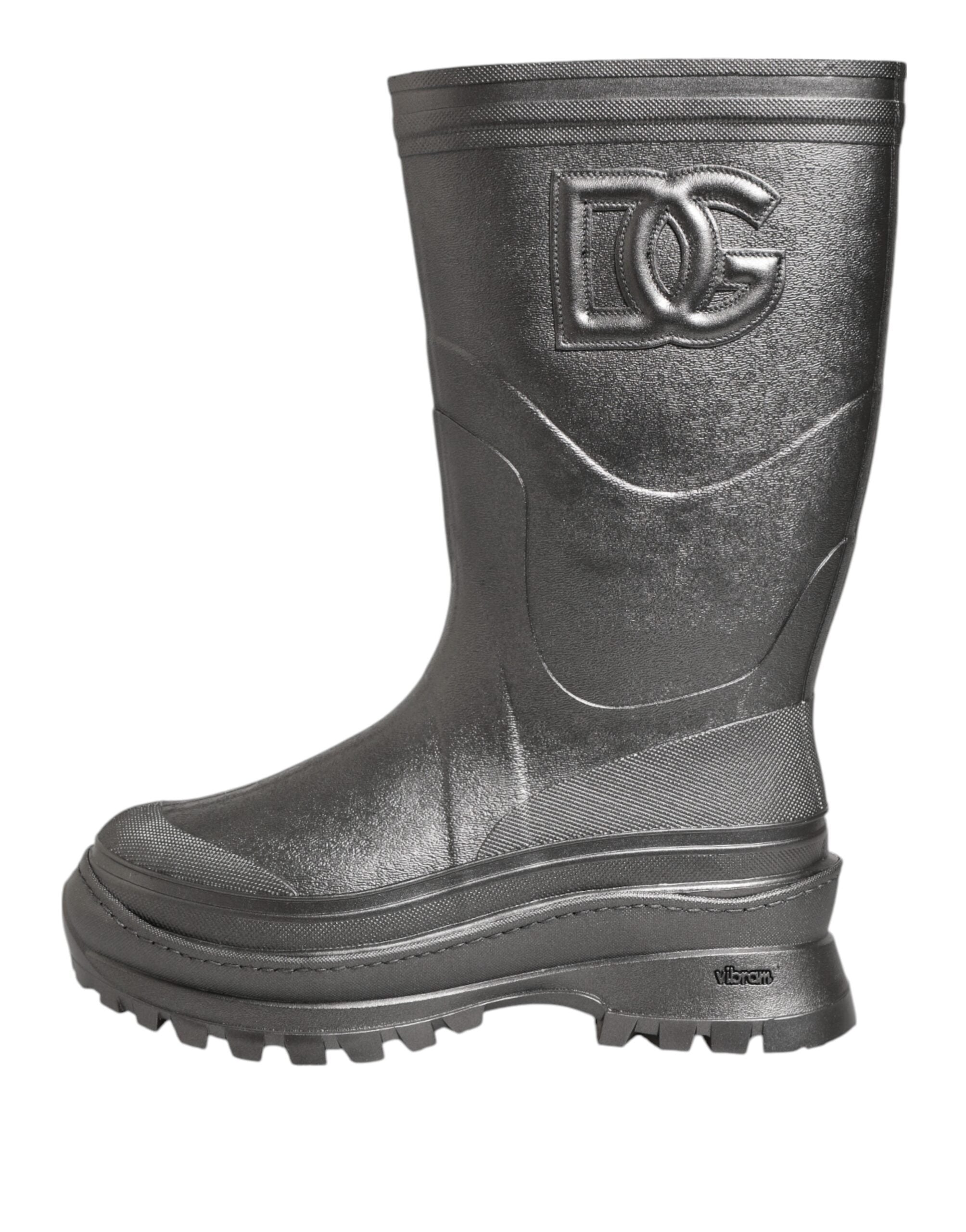 Dolce & Gabbana Black Argento Pull On Rain Boots Women's Shoes (Pre-Owned)