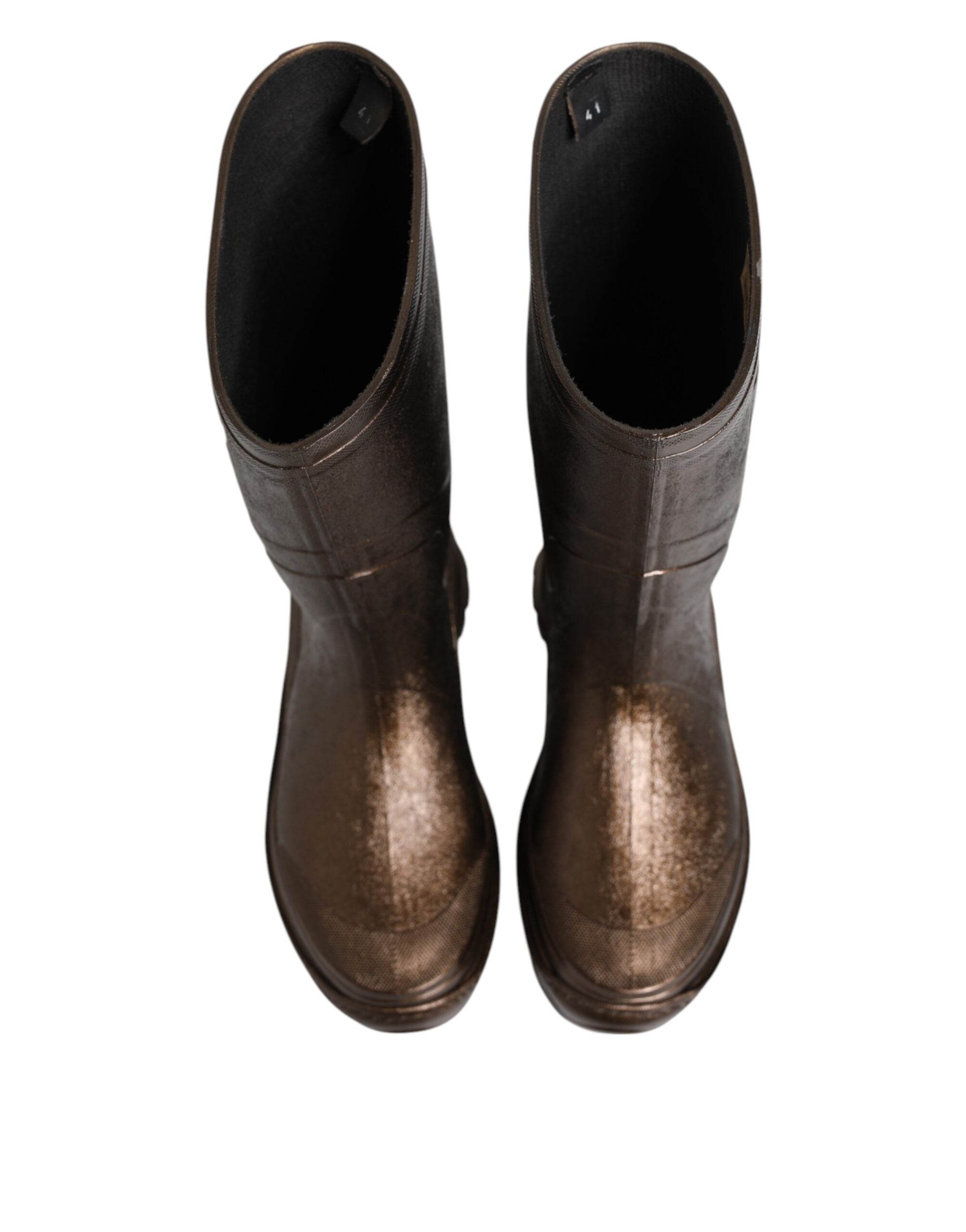 Dolce & Gabbana Metallic Bronze Pull On Rain Boots Women's Shoes