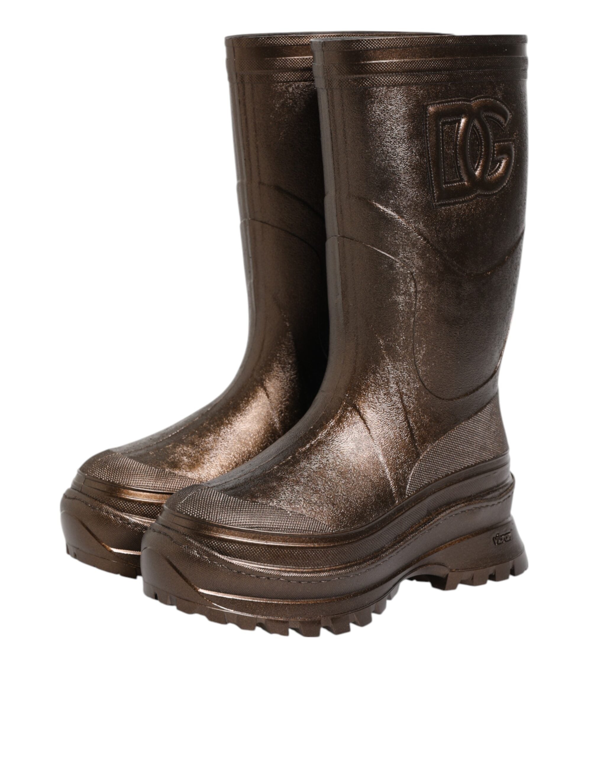 Dolce & Gabbana Metallic Bronze Pull On Rain Boots Women's Shoes