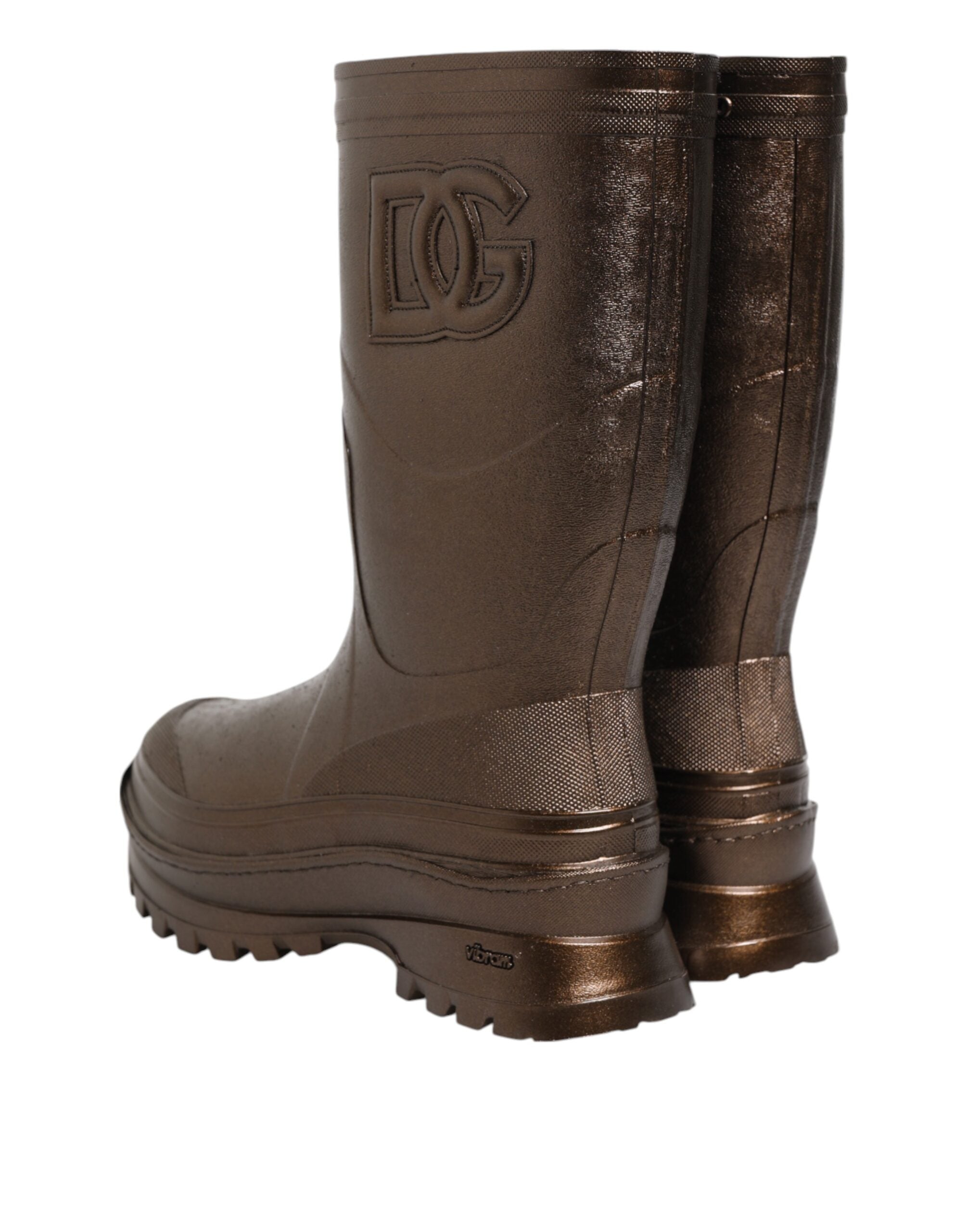 Dolce & Gabbana Metallic Bronze Pull On Rain Boots Women's Shoes