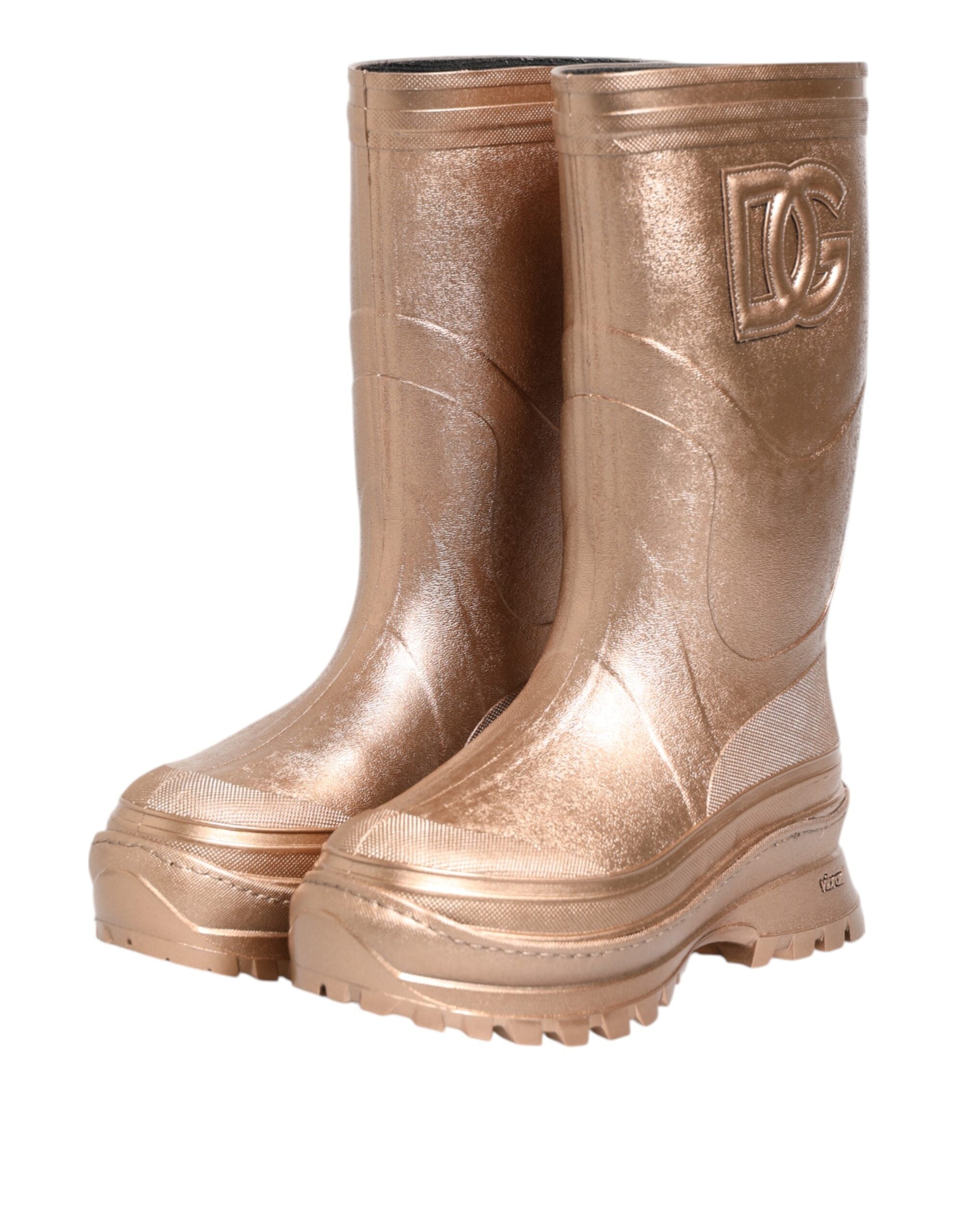 Dolce & Gabbana Rose Gold Rubber Pull On Rain Boots Women's Shoes