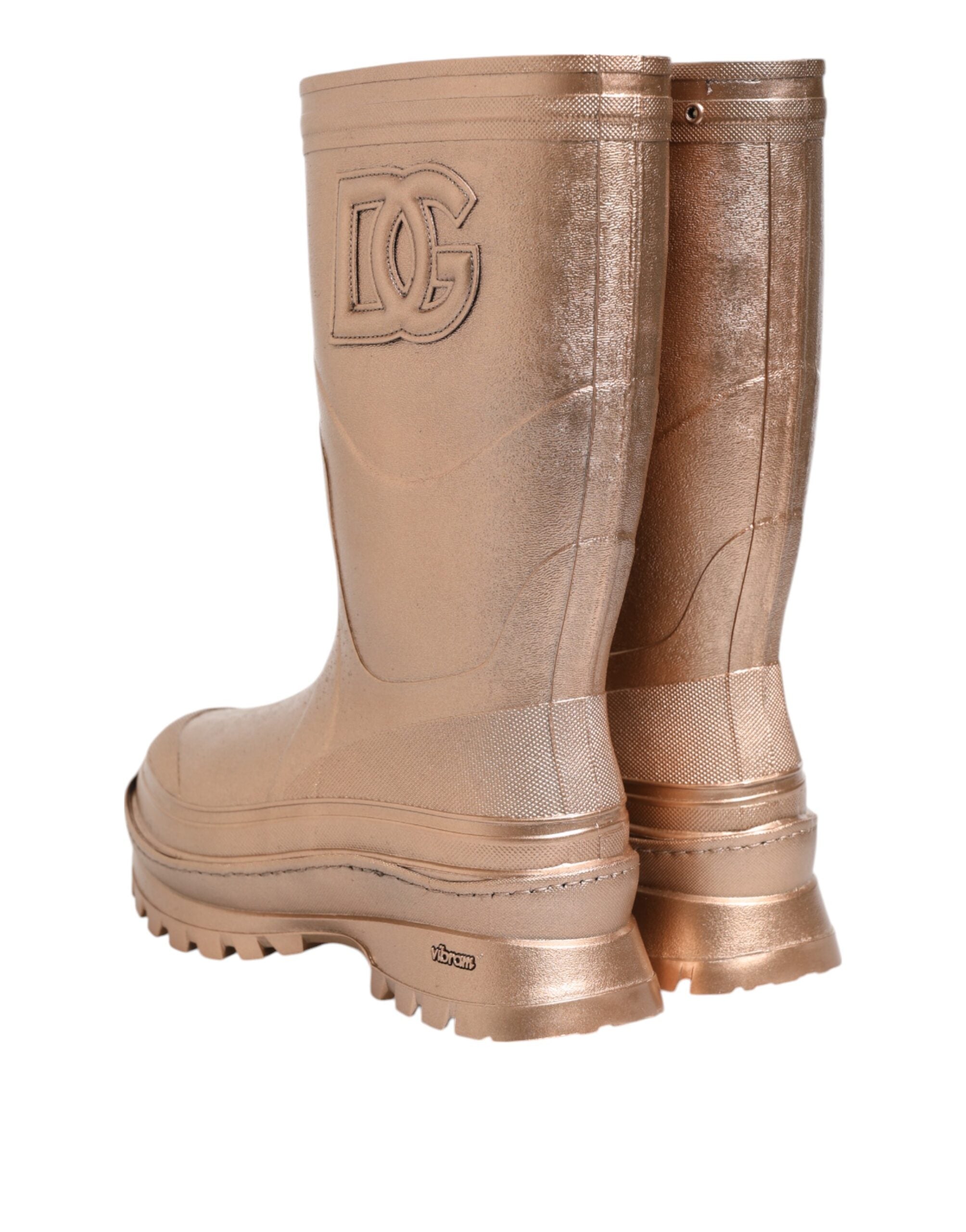 Dolce & Gabbana Rose Gold Rubber Pull On Rain Boots Women's Shoes