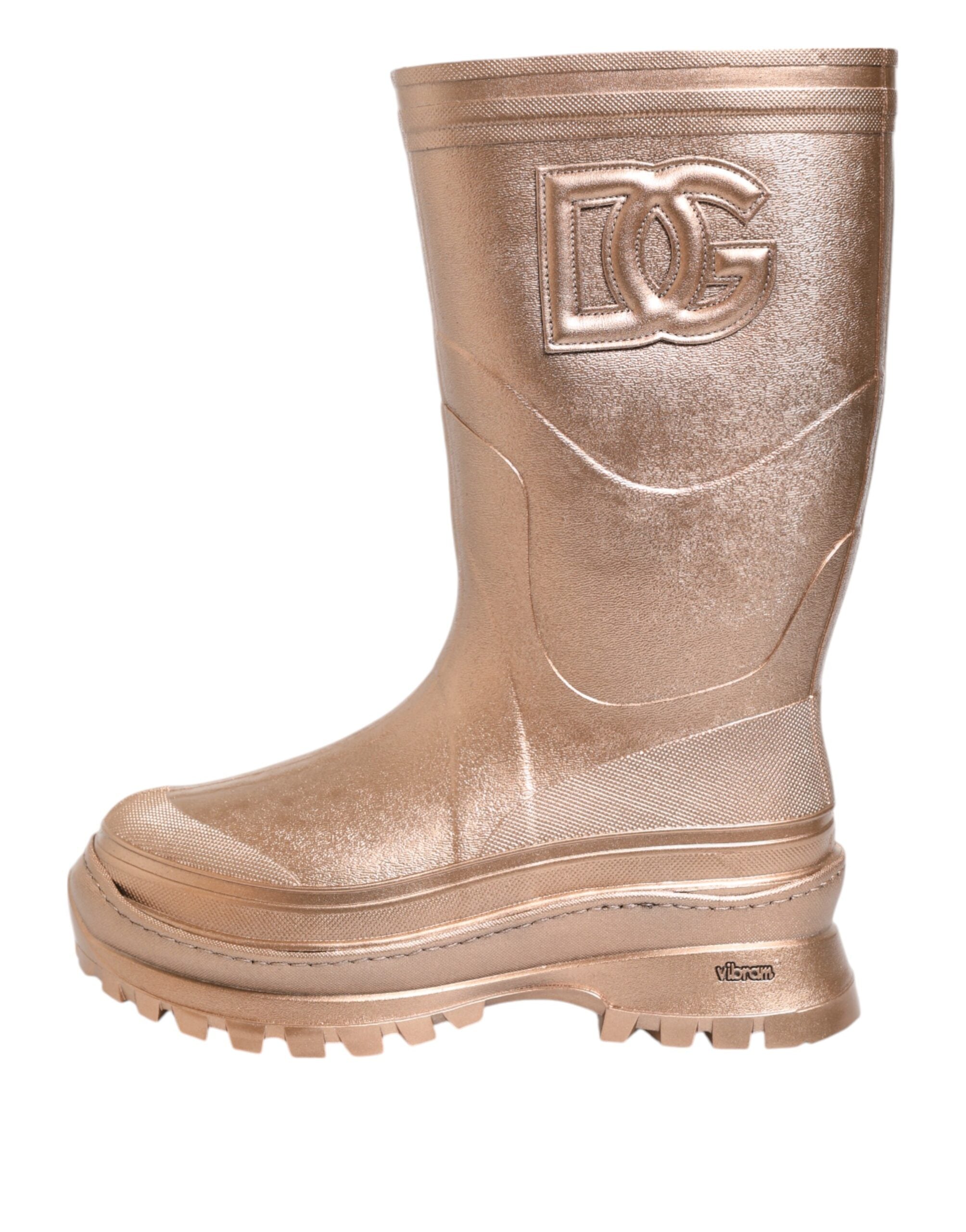 Dolce & Gabbana Rose Gold Rubber Pull On Rain Boots Women's Shoes