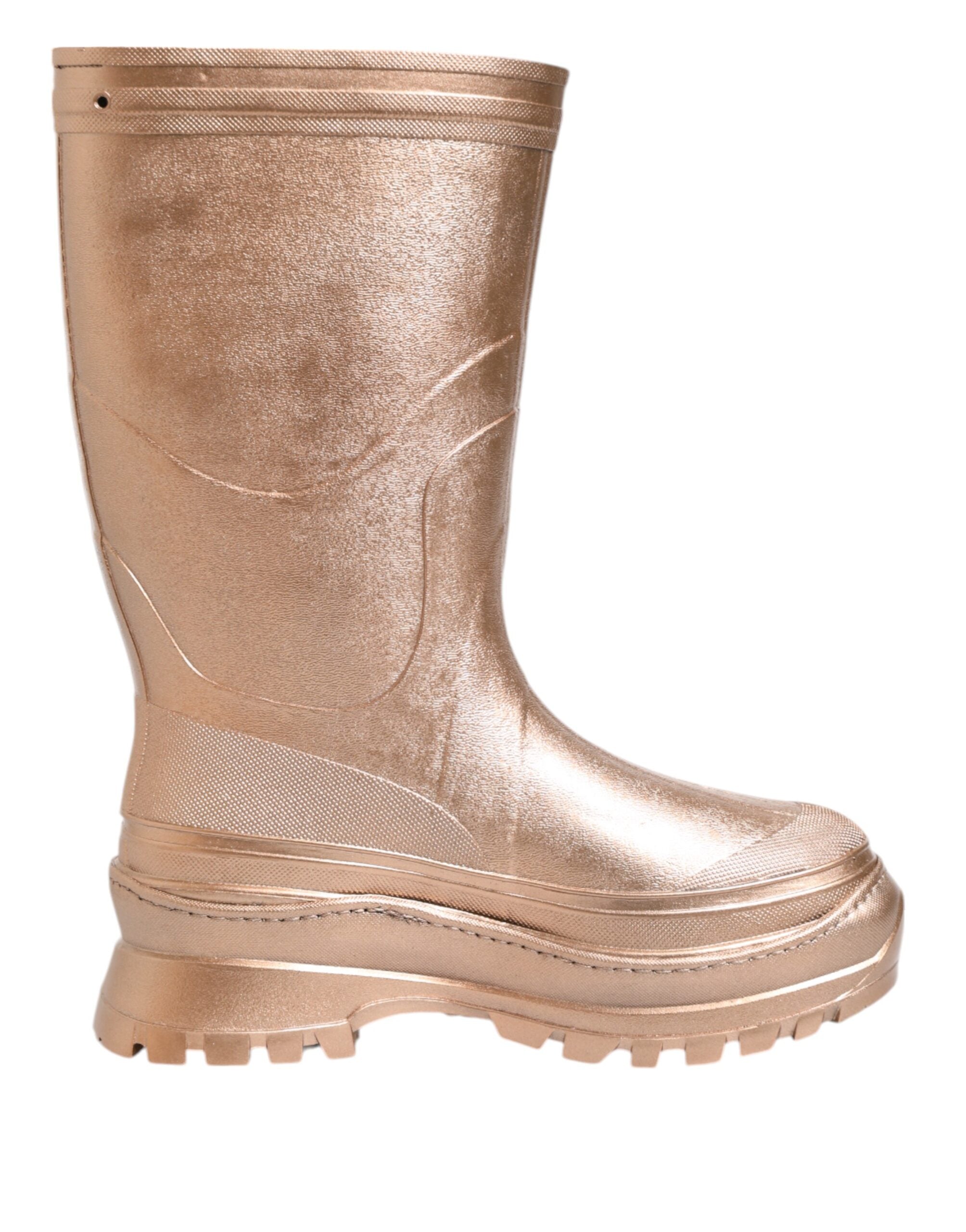 Dolce & Gabbana Rose Gold Rubber Pull On Rain Boots Women's Shoes