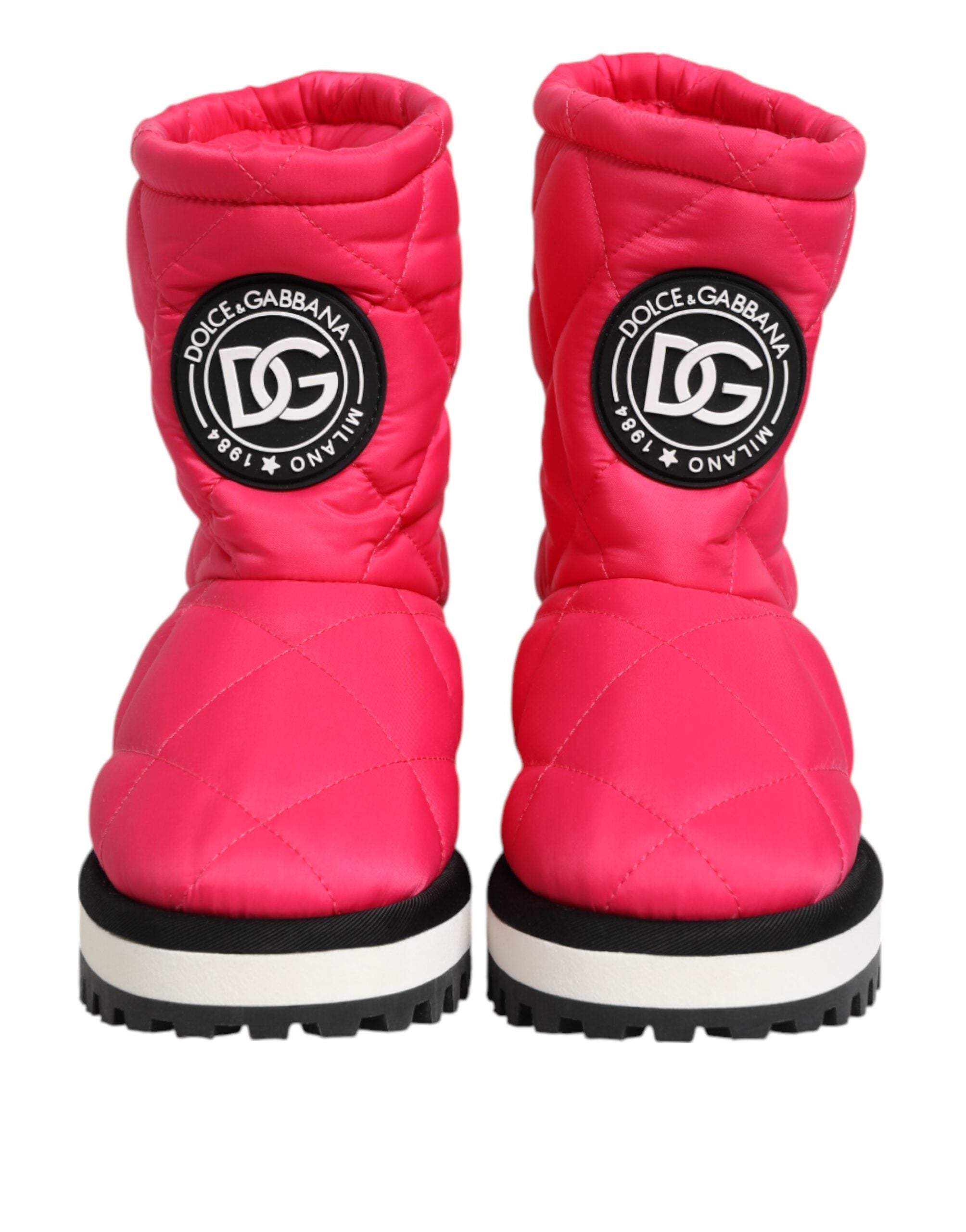 Dolce & Gabbana Pink White Viscose Padded Mid Calf Boots Women's Shoes