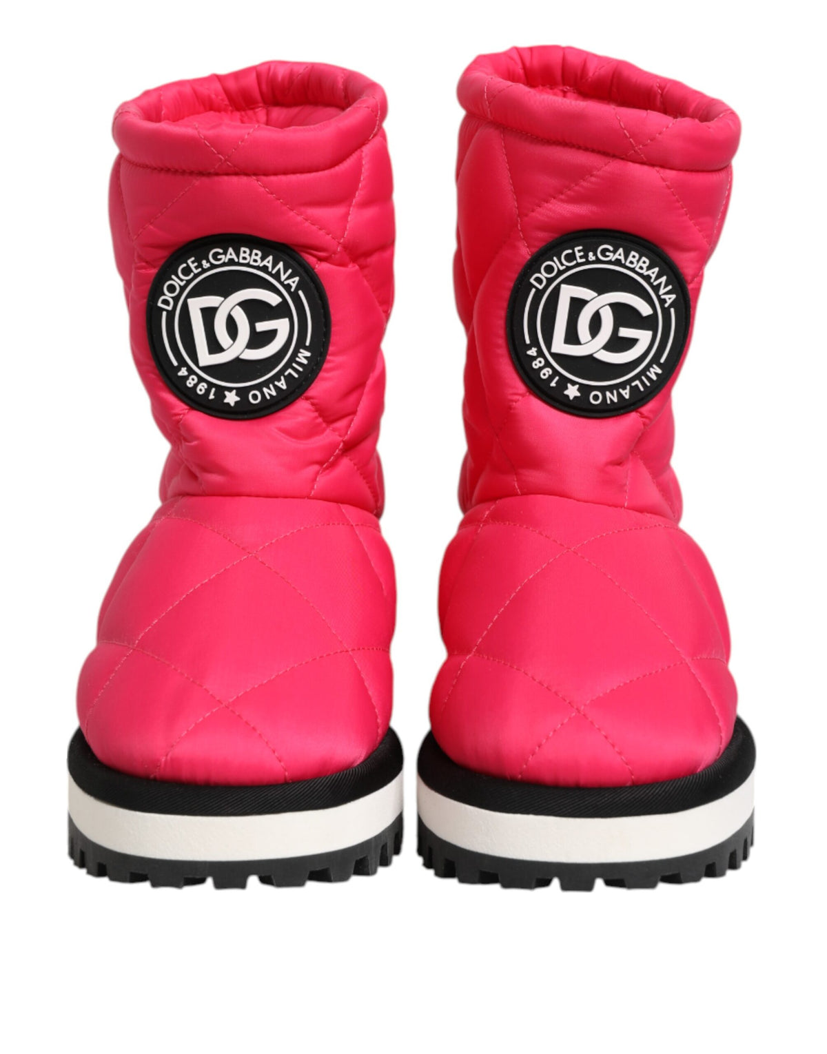 Dolce & Gabbana Pink White Viscose Padded Mid Calf Boots Women's Shoes
