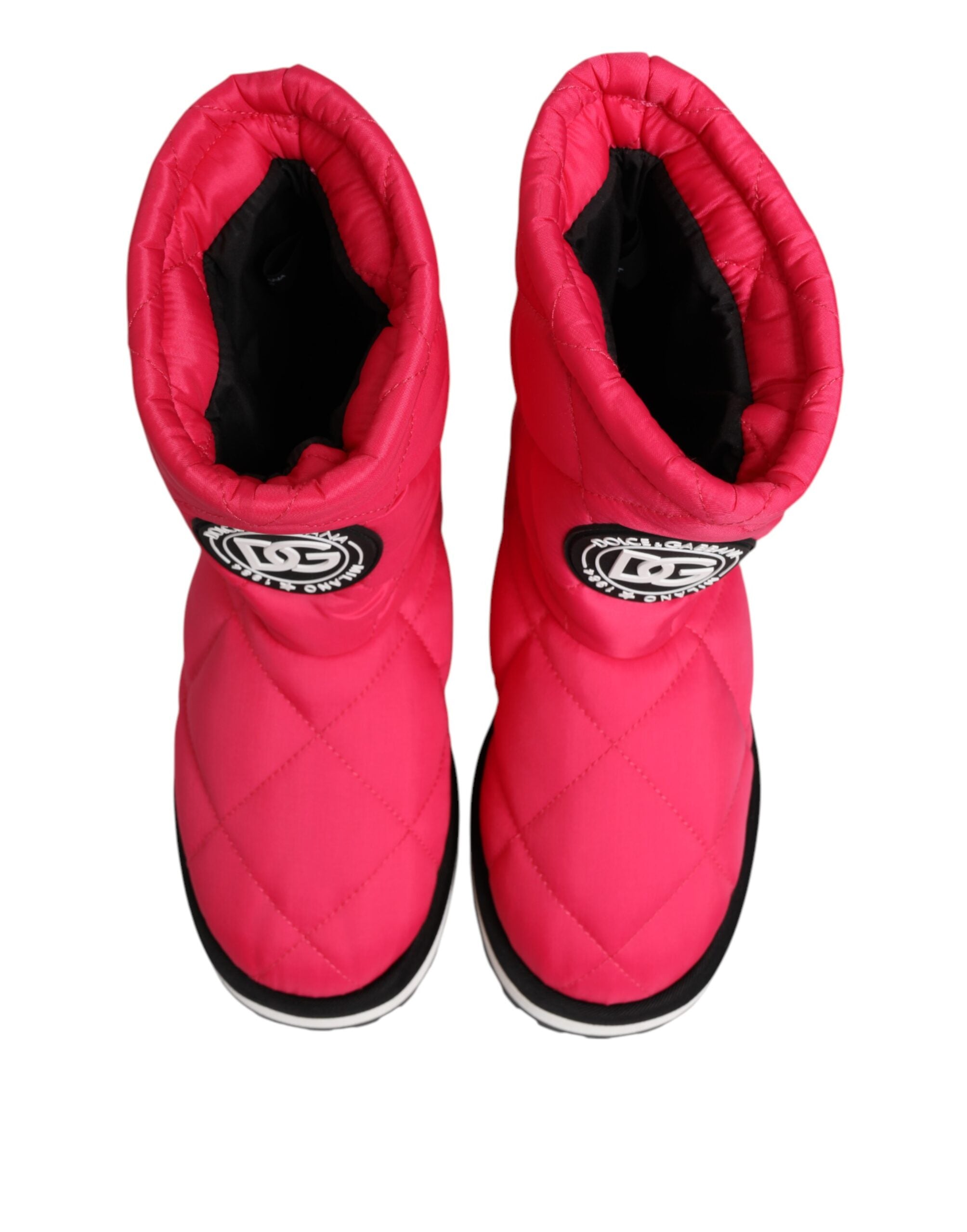 Dolce & Gabbana Pink White Viscose Padded Mid Calf Boots Women's Shoes