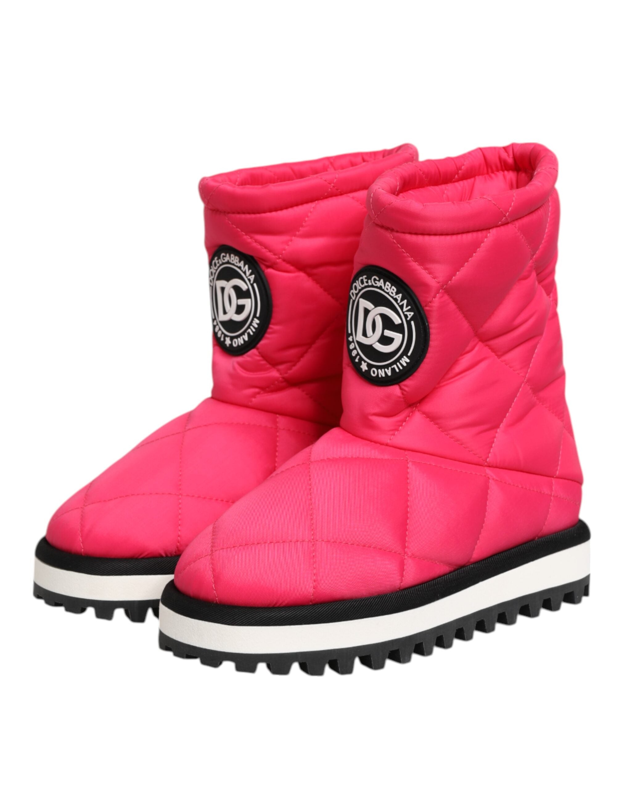 Dolce & Gabbana Pink White Viscose Padded Mid Calf Boots Women's Shoes