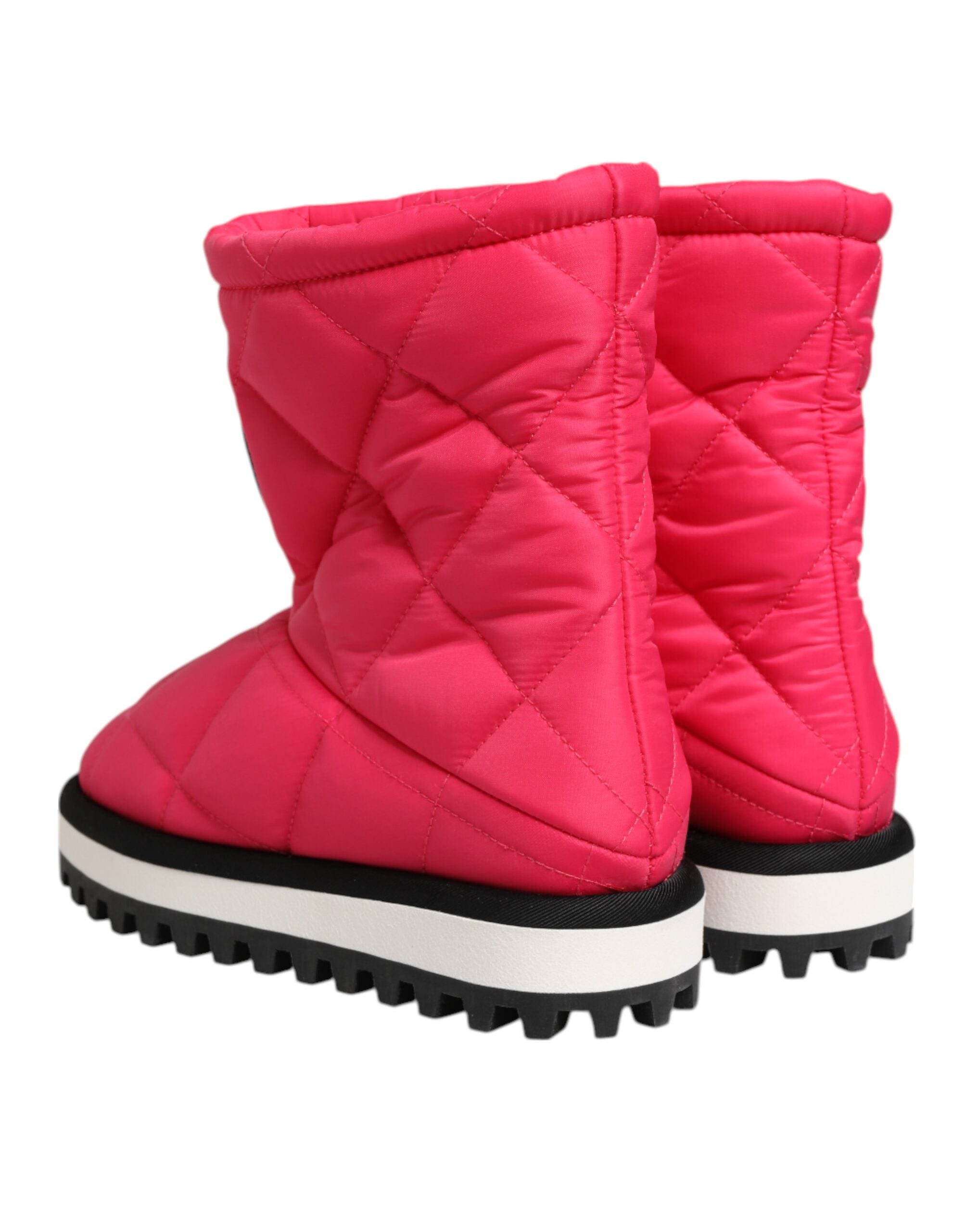 Dolce & Gabbana Pink White Viscose Padded Mid Calf Boots Women's Shoes