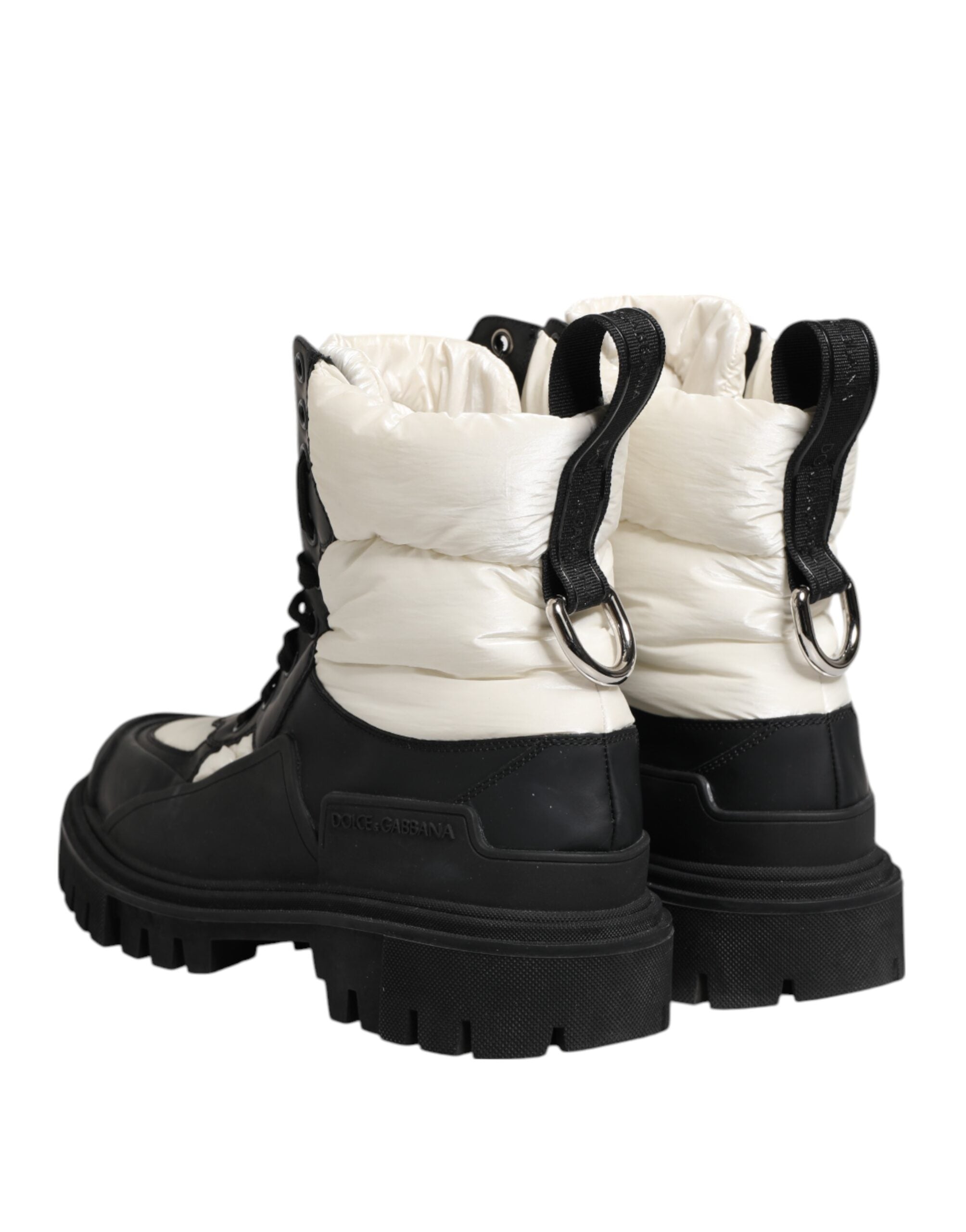 Dolce & Gabbana Black White Padded Mid Calf Lace Up Boots Women's Shoes (Pre-Owned)