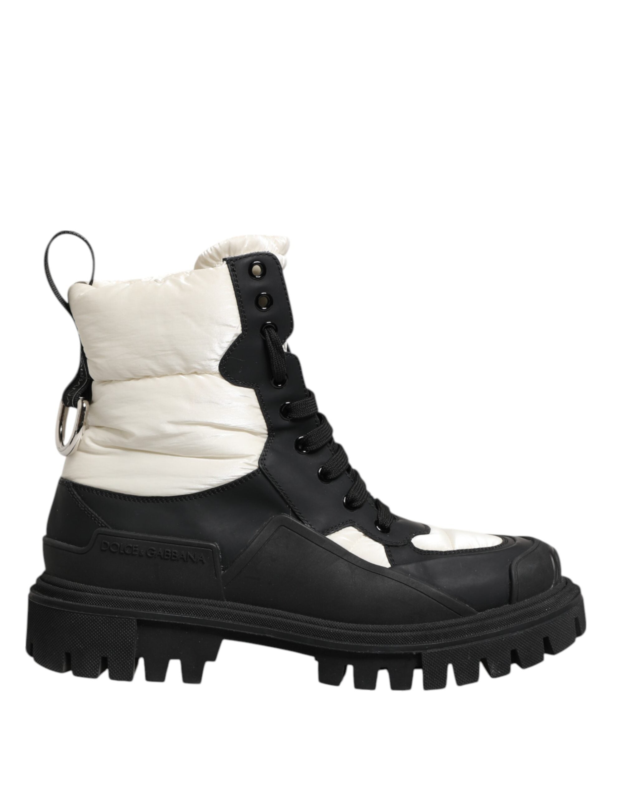 Dolce & Gabbana Black White Padded Mid Calf Lace Up Boots Women's Shoes (Pre-Owned)