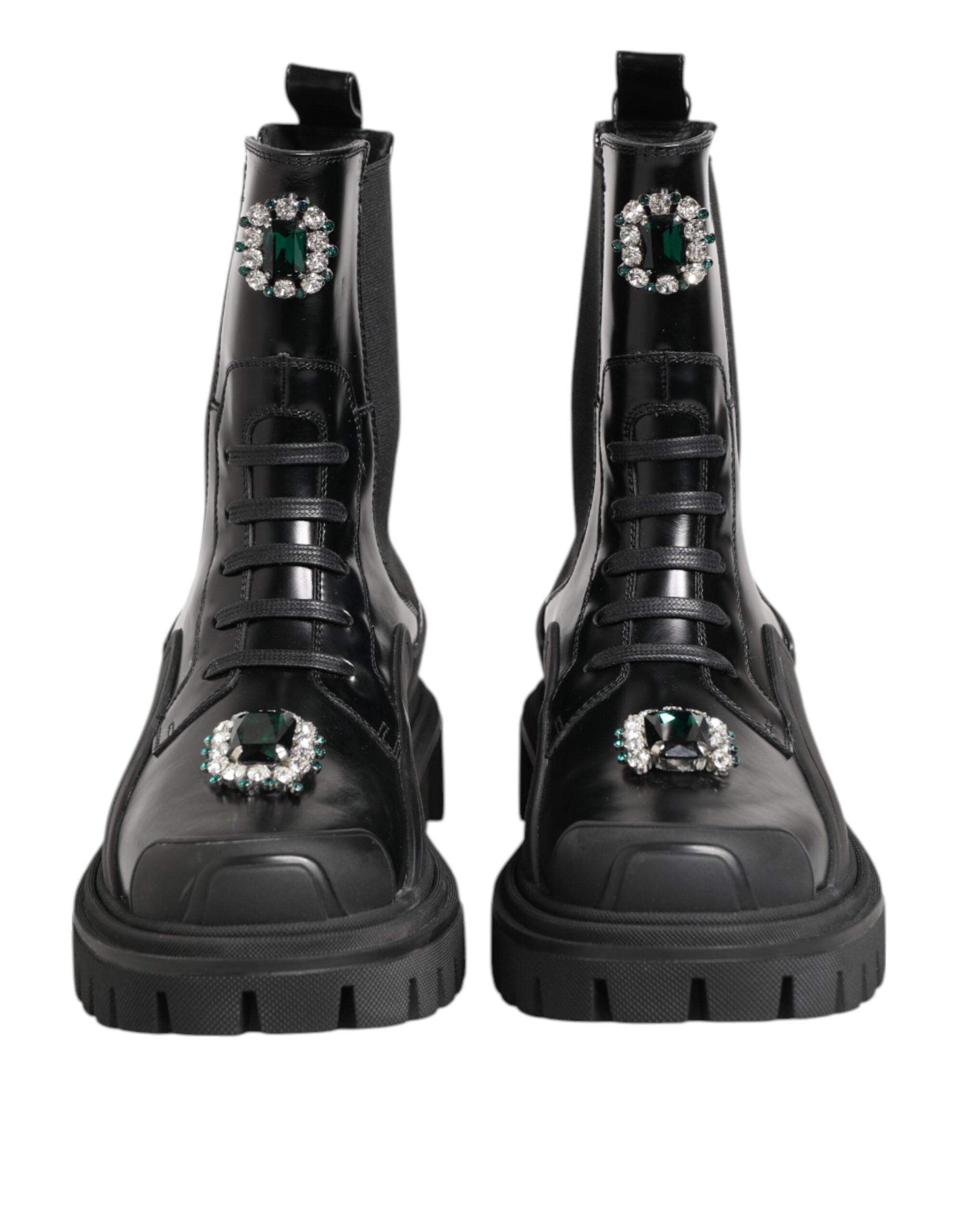 Dolce & Gabbana Black Crystal Embellished Combat Boots Women's Shoes (Pre-Owned)