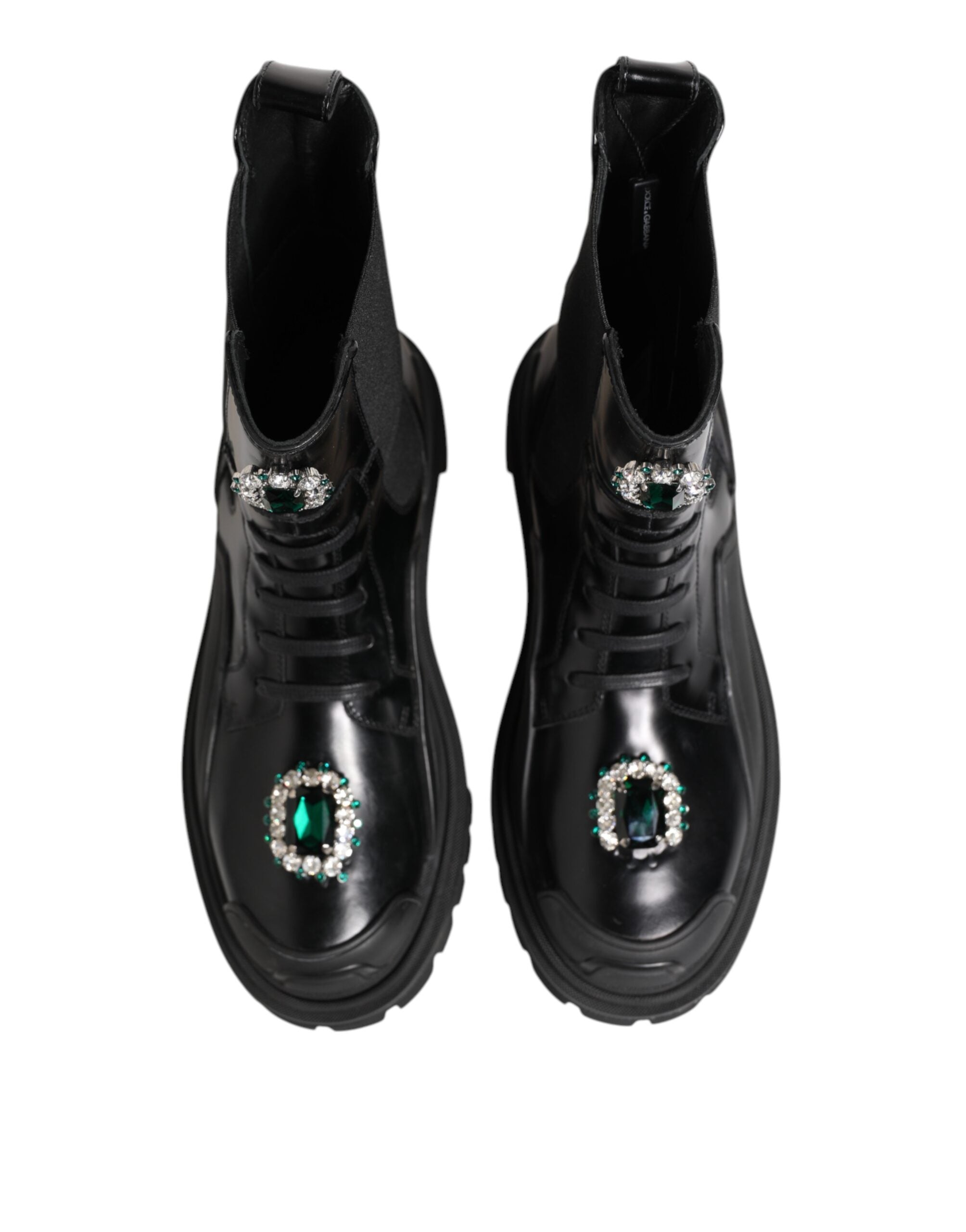 Dolce & Gabbana Black Crystal Embellished Combat Boots Women's Shoes (Pre-Owned)