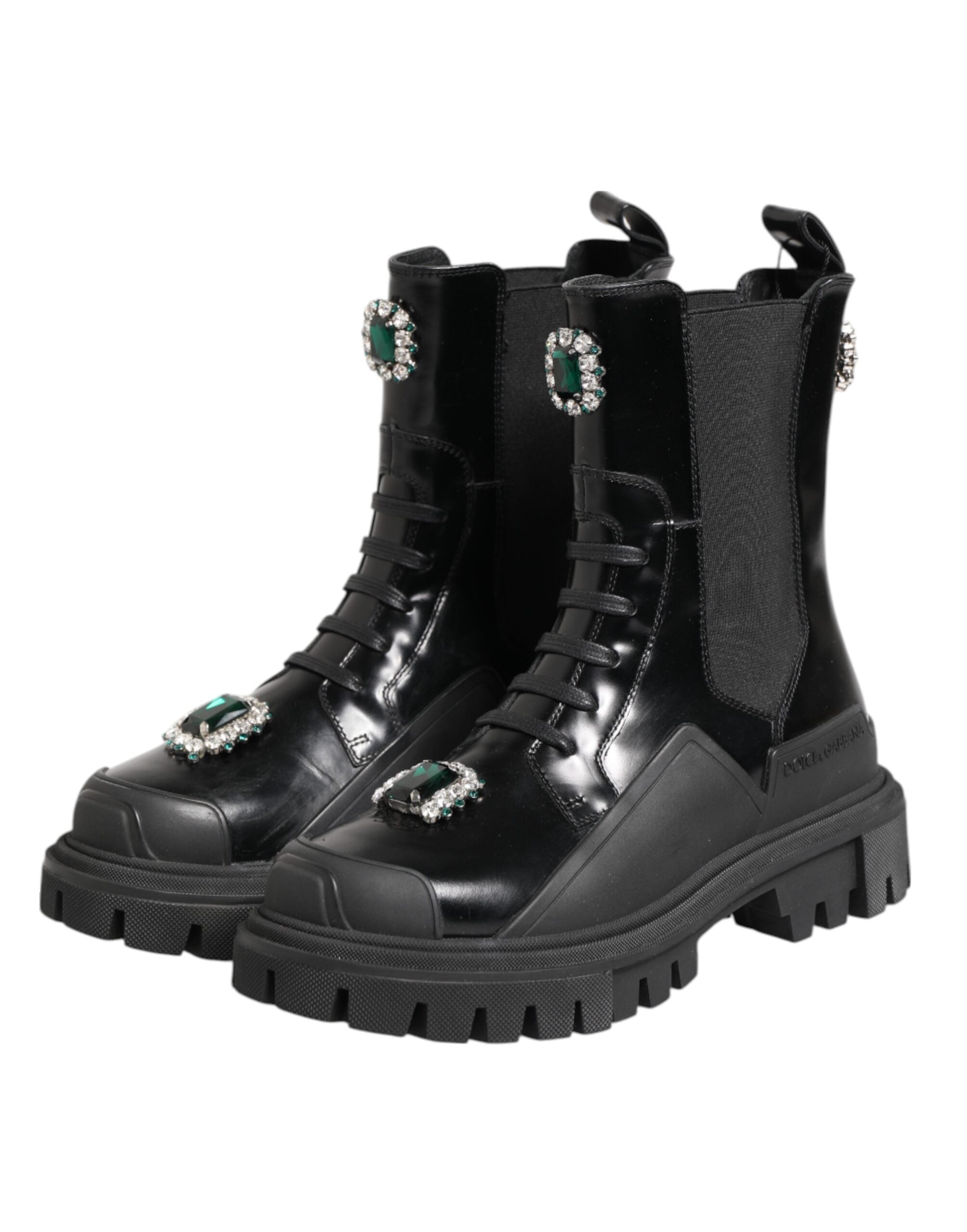 Dolce & Gabbana Black Crystal Embellished Combat Boots Women's Shoes (Pre-Owned)