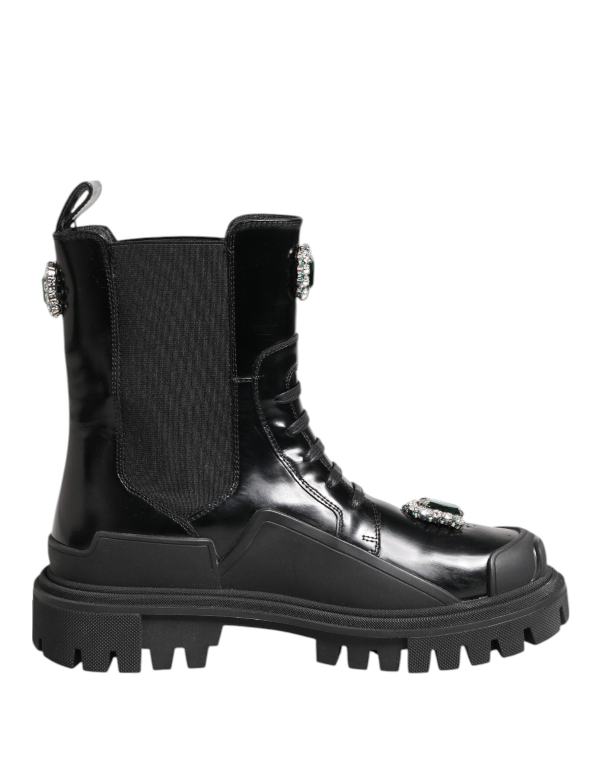 Dolce & Gabbana Black Crystal Embellished Combat Boots Women's Shoes (Pre-Owned)