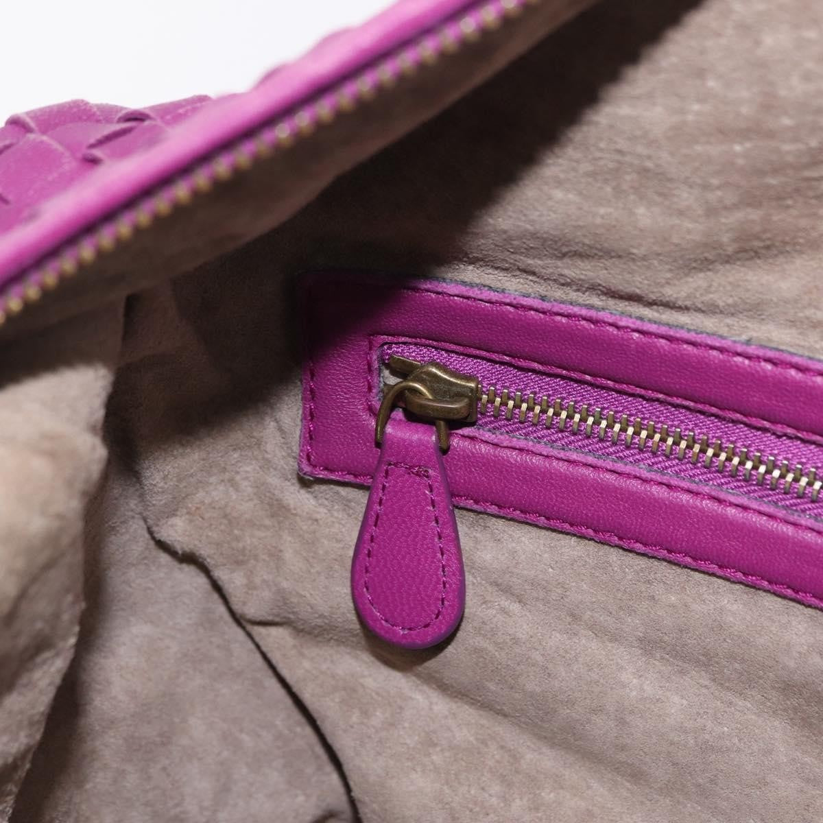 Bottega Veneta New Boston Intrecciato Nappa Purple Leather Handbag (Pre-Owned)