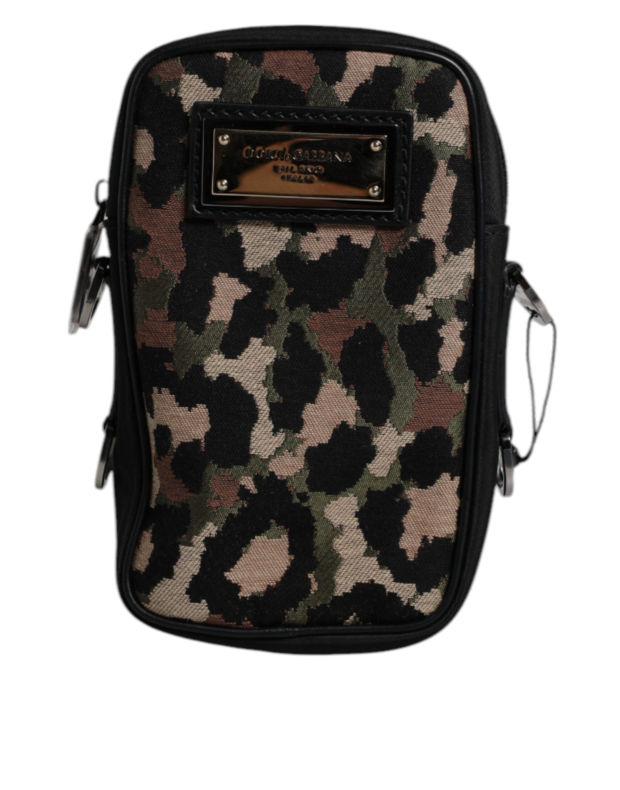 Dolce & Gabbana Multicolor Leopard Jacquard Logo Plaque Neck Strap Men's Bag (Pre-Owned)