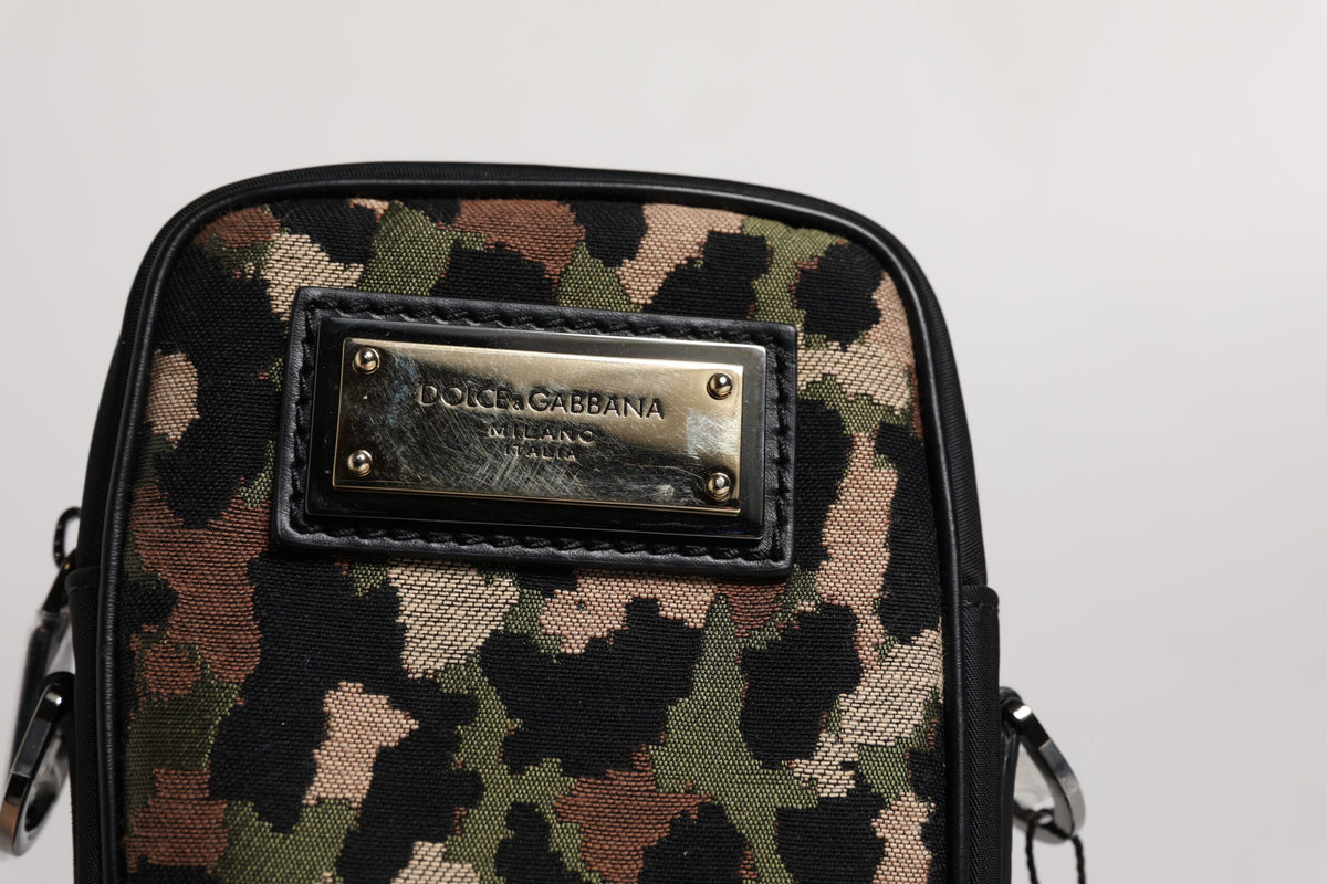 Dolce & Gabbana Multicolor Leopard Jacquard Logo Plaque Neck Strap Men's Bag (Pre-Owned)