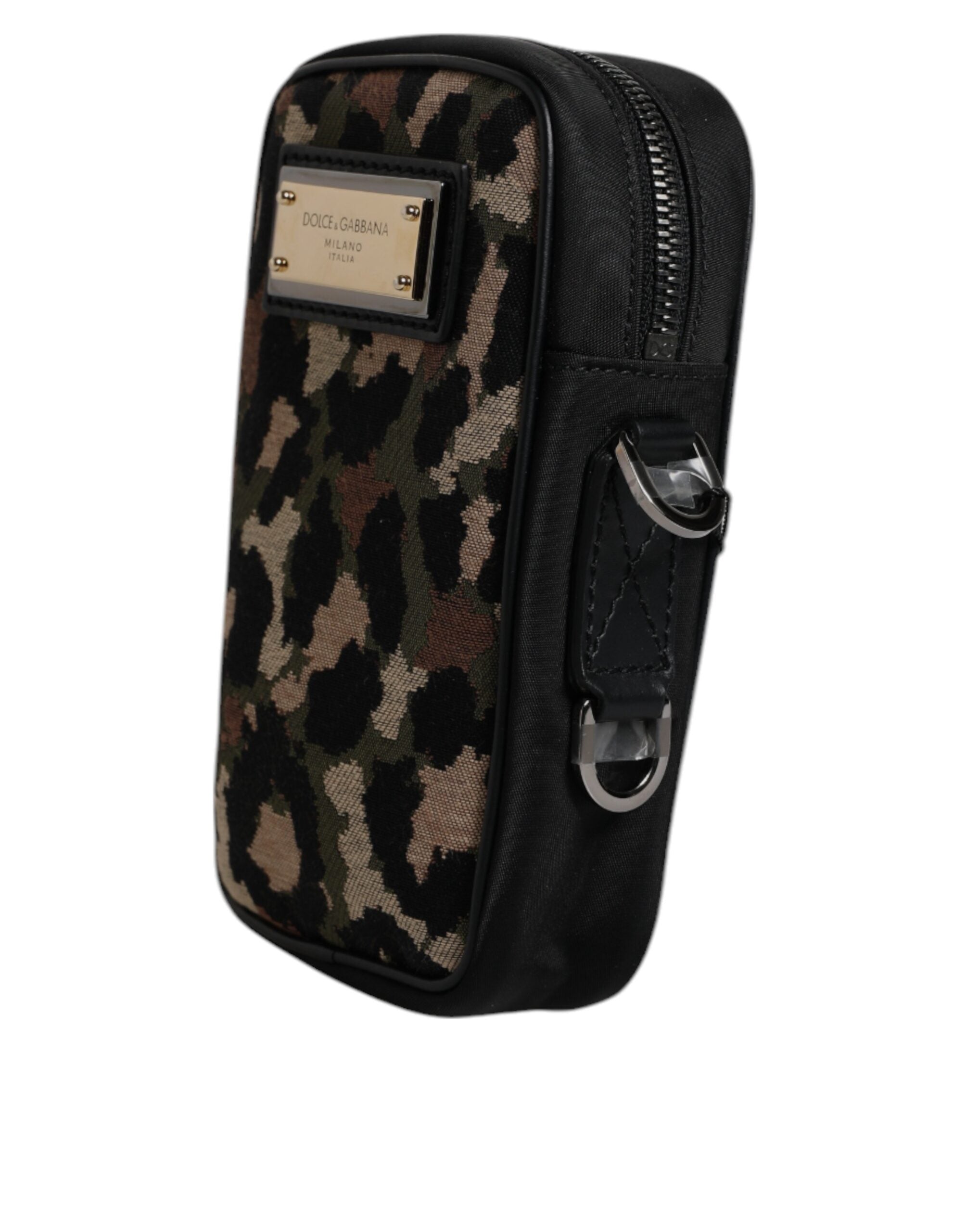 Dolce & Gabbana Multicolor Leopard Jacquard Logo Plaque Neck Strap Men's Bag (Pre-Owned)