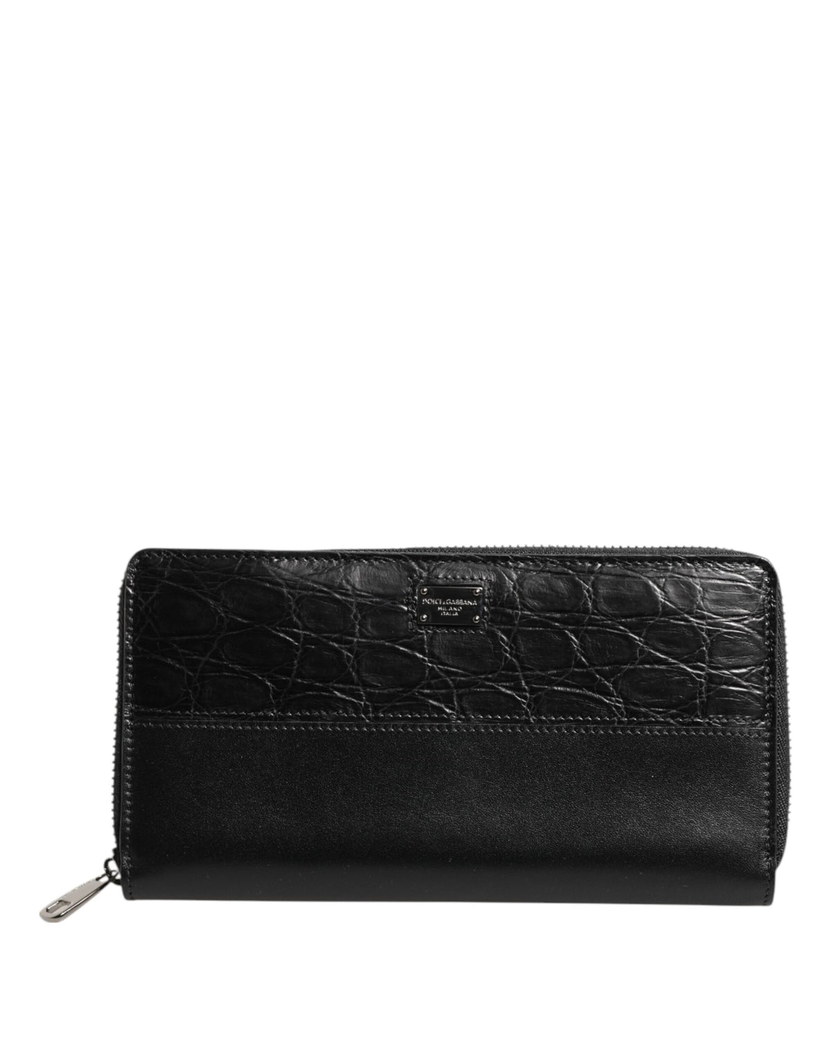Dolce & Gabbana Black Leather Logo Plaque Zip Around Continental Men's Wallet