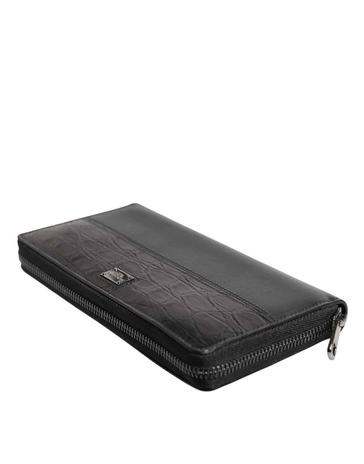 Dolce & Gabbana Black Leather Logo Plaque Zip Around Continental Men's Wallet