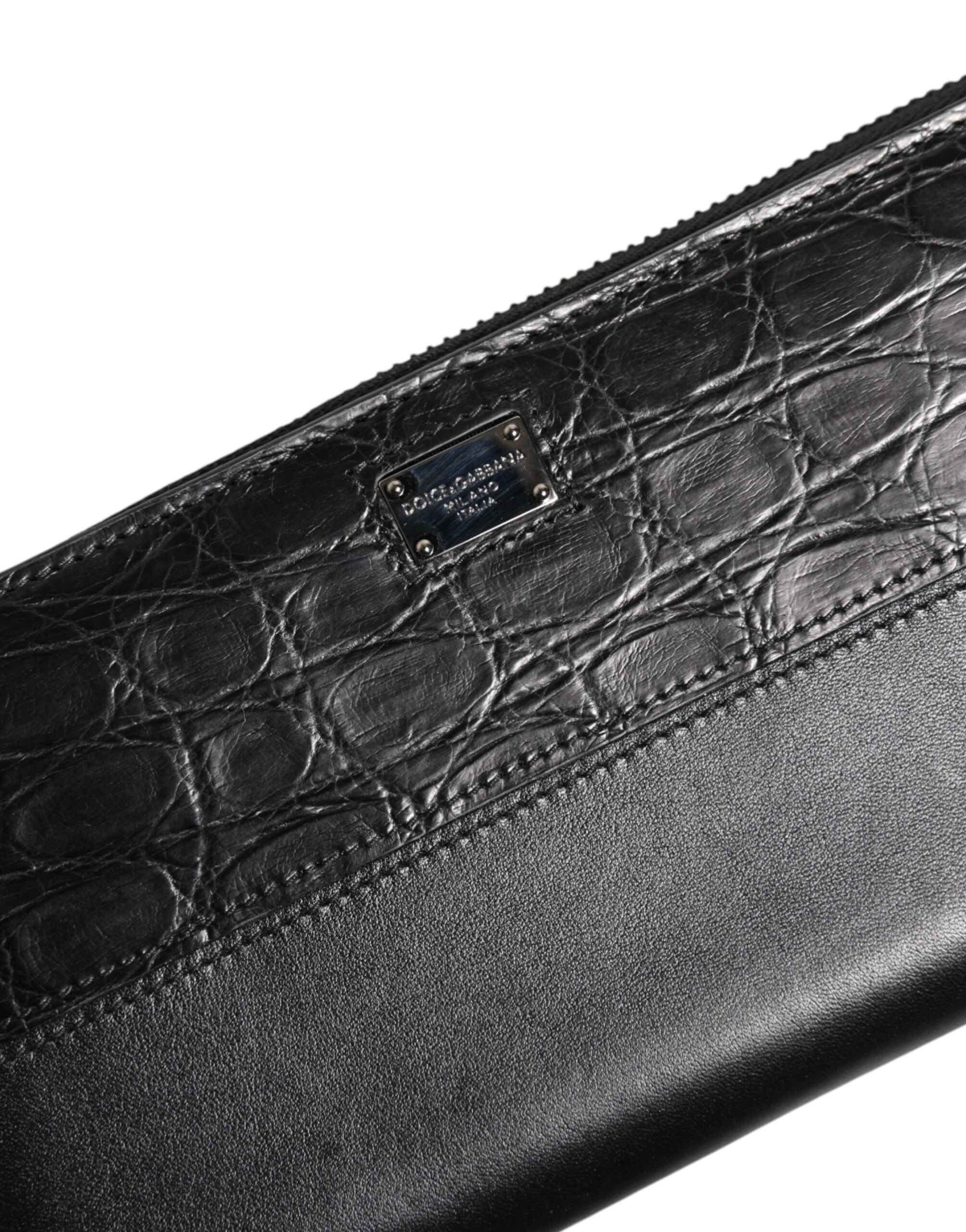 Dolce & Gabbana Black Leather Logo Plaque Zip Around Continental Men's Wallet