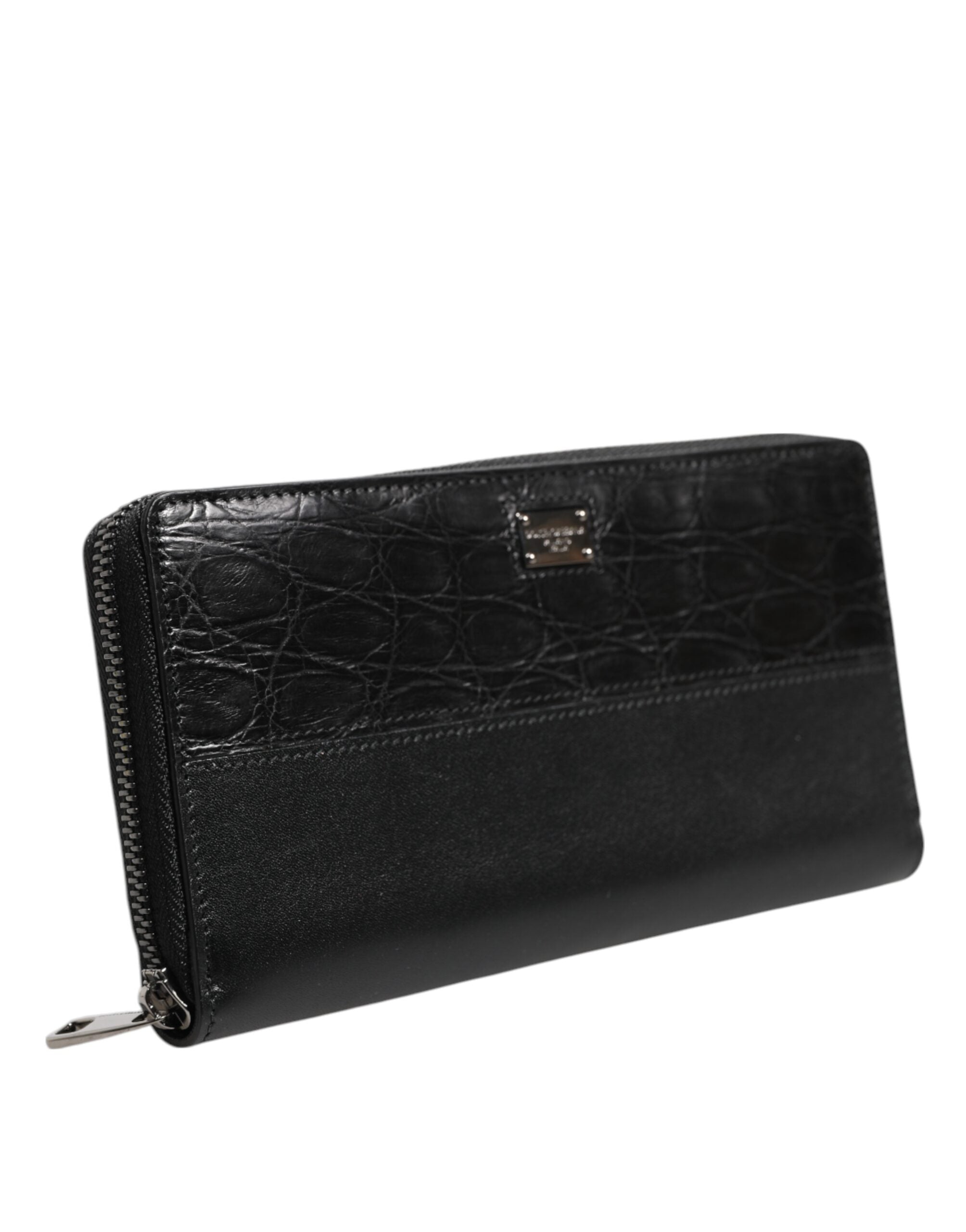 Dolce & Gabbana Black Leather DG Plaque Zip Around Continental Men's Wallet (Pre-Owned)