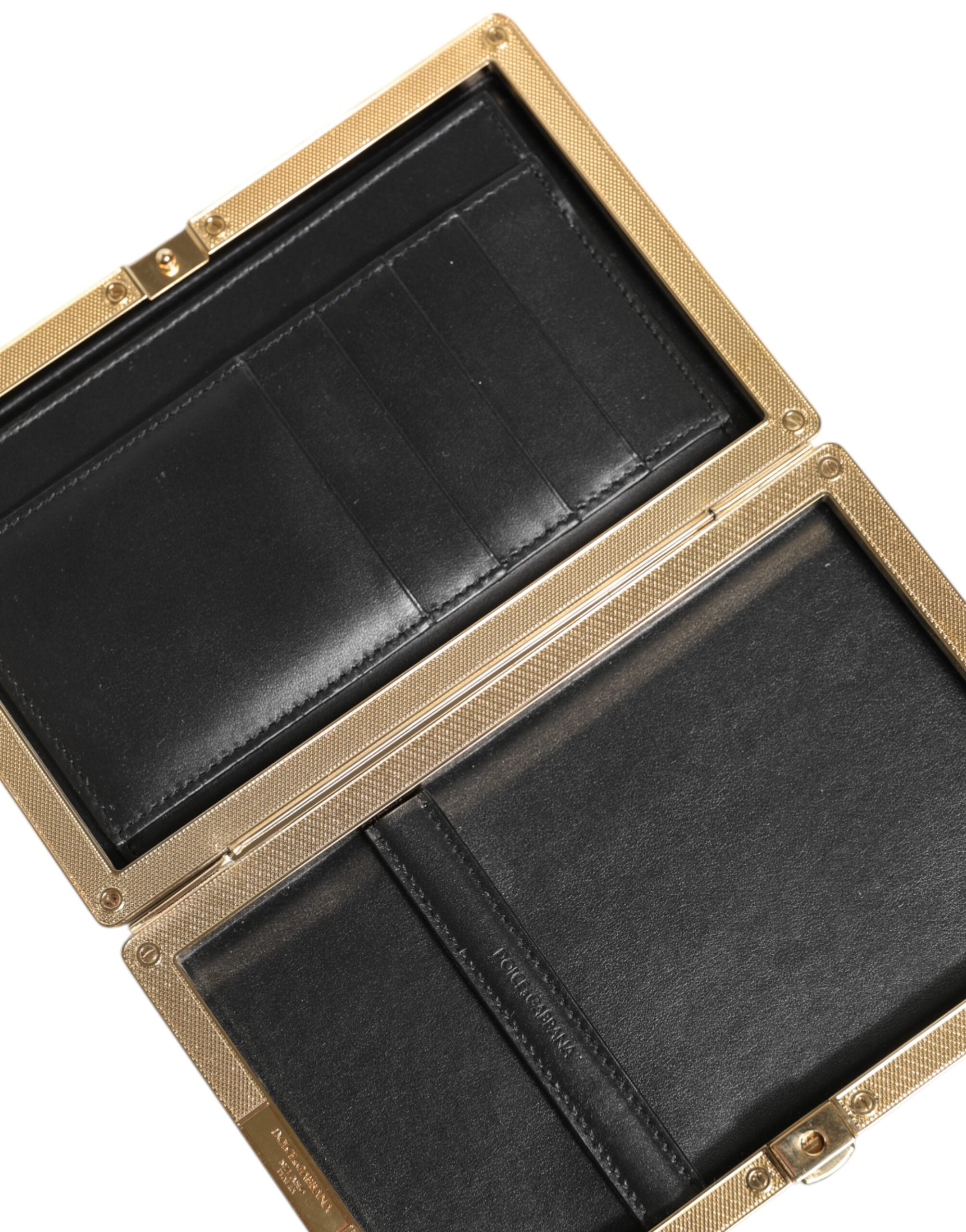 Dolce & Gabbana Black Leather Gold Frame Clutch Evening Party Purse Men's Bag (Pre-Owned)