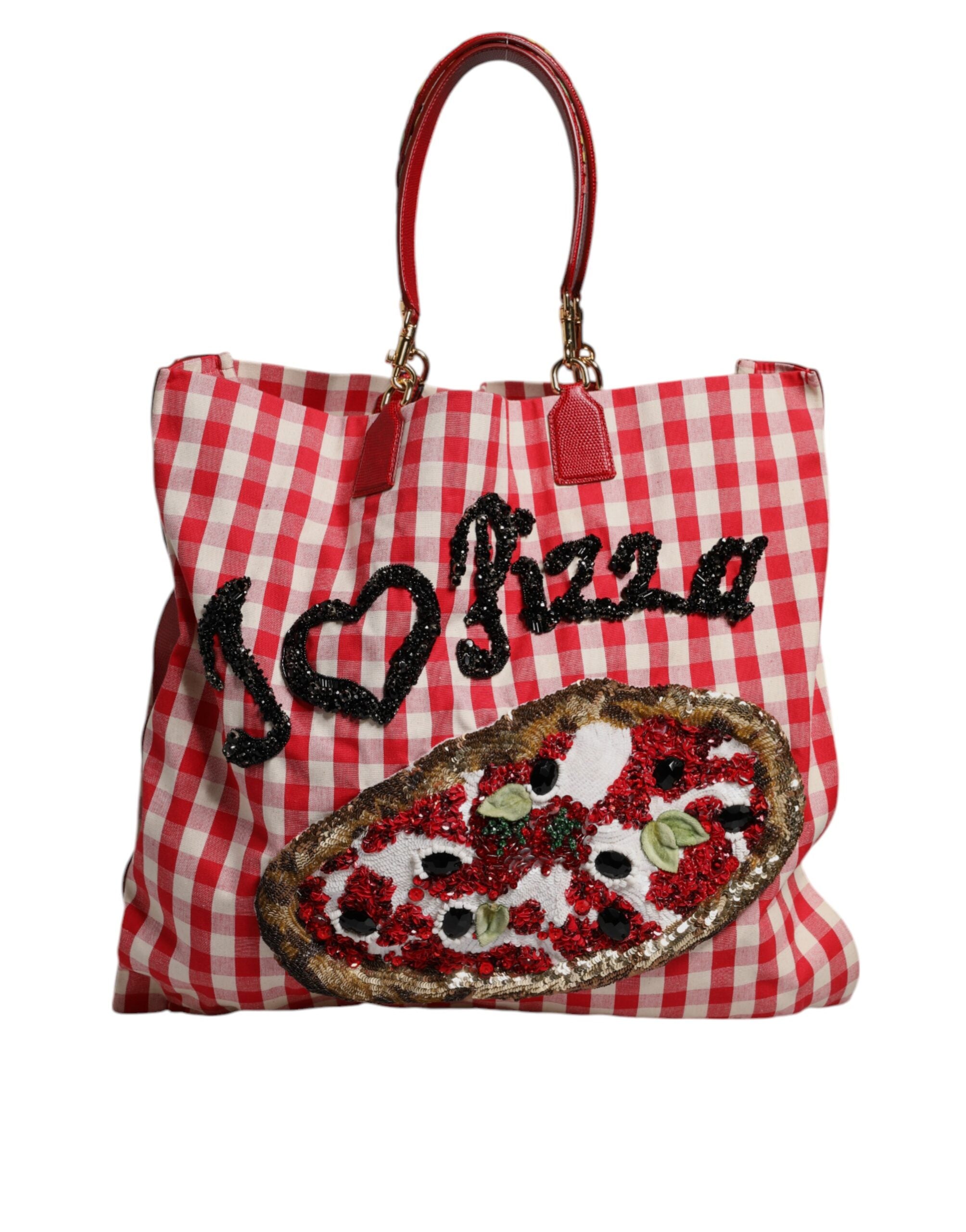 Dolce & Gabbana Red I Love Pizza Rhinestone Embellished Tote Women's Bag (Pre-Owned)