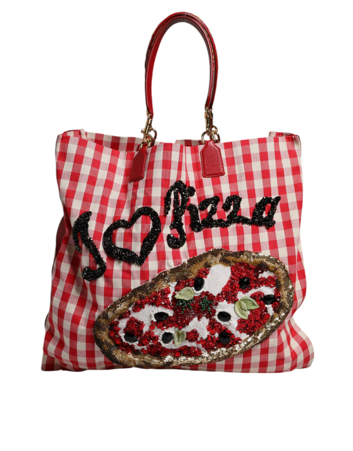 Dolce & Gabbana Red I Love Pizza Rhinestone Embellished Tote Women's Bag (Pre-Owned)