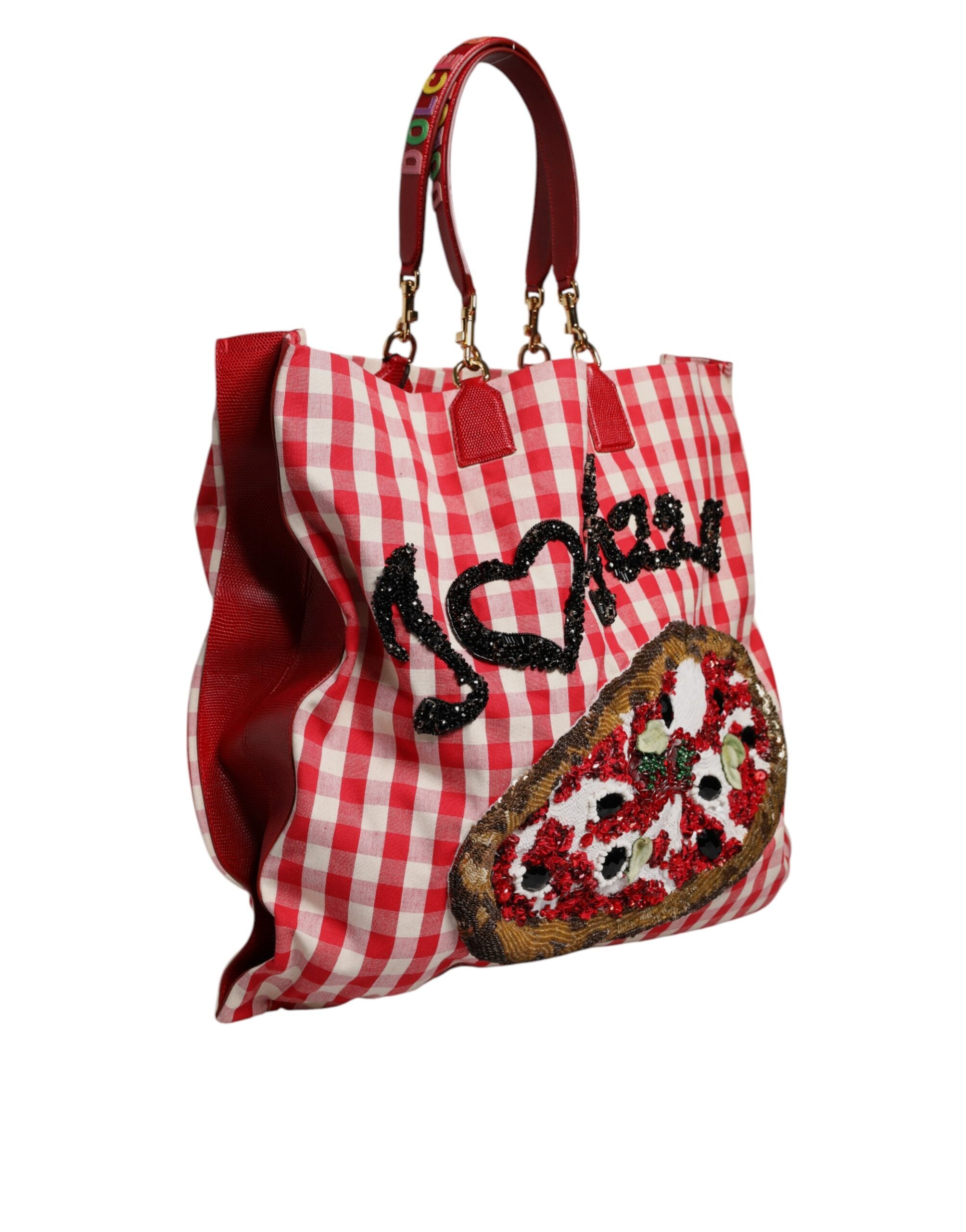 Dolce & Gabbana Red I Love Pizza Rhinestone Embellished Tote Women's Bag (Pre-Owned)