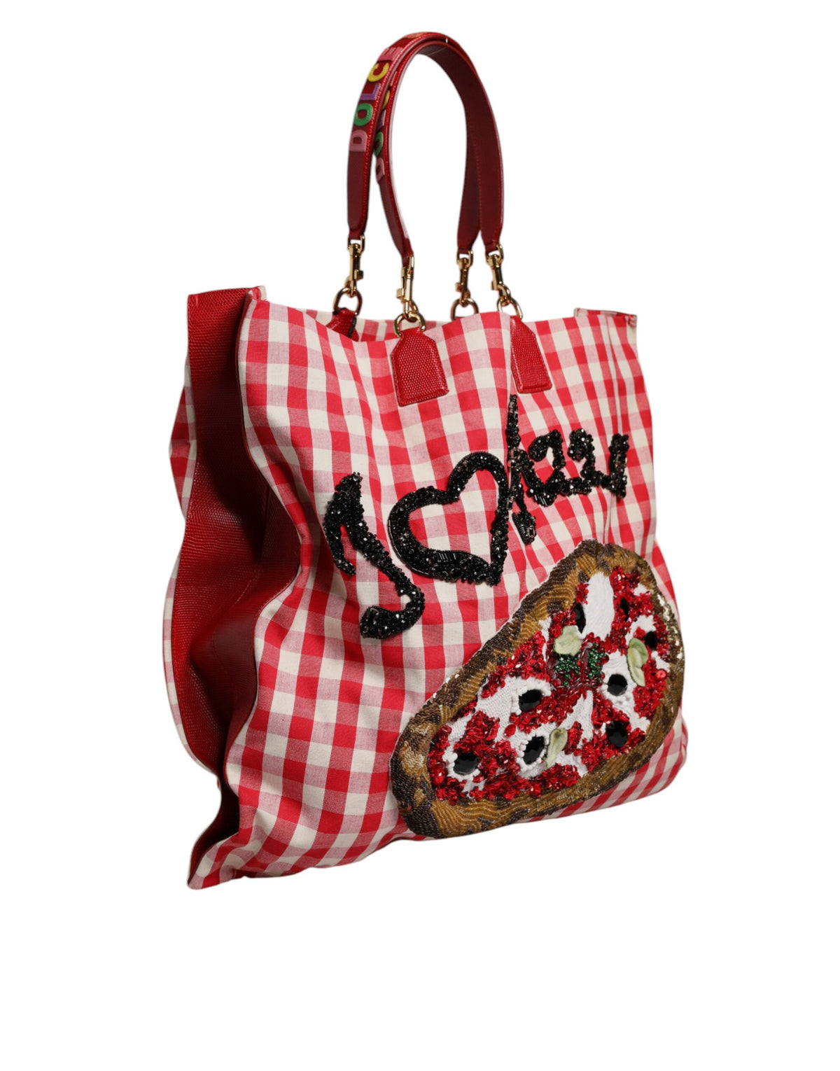 Dolce & Gabbana Red I Love Pizza Rhinestone Embellished Tote Women's Bag (Pre-Owned)