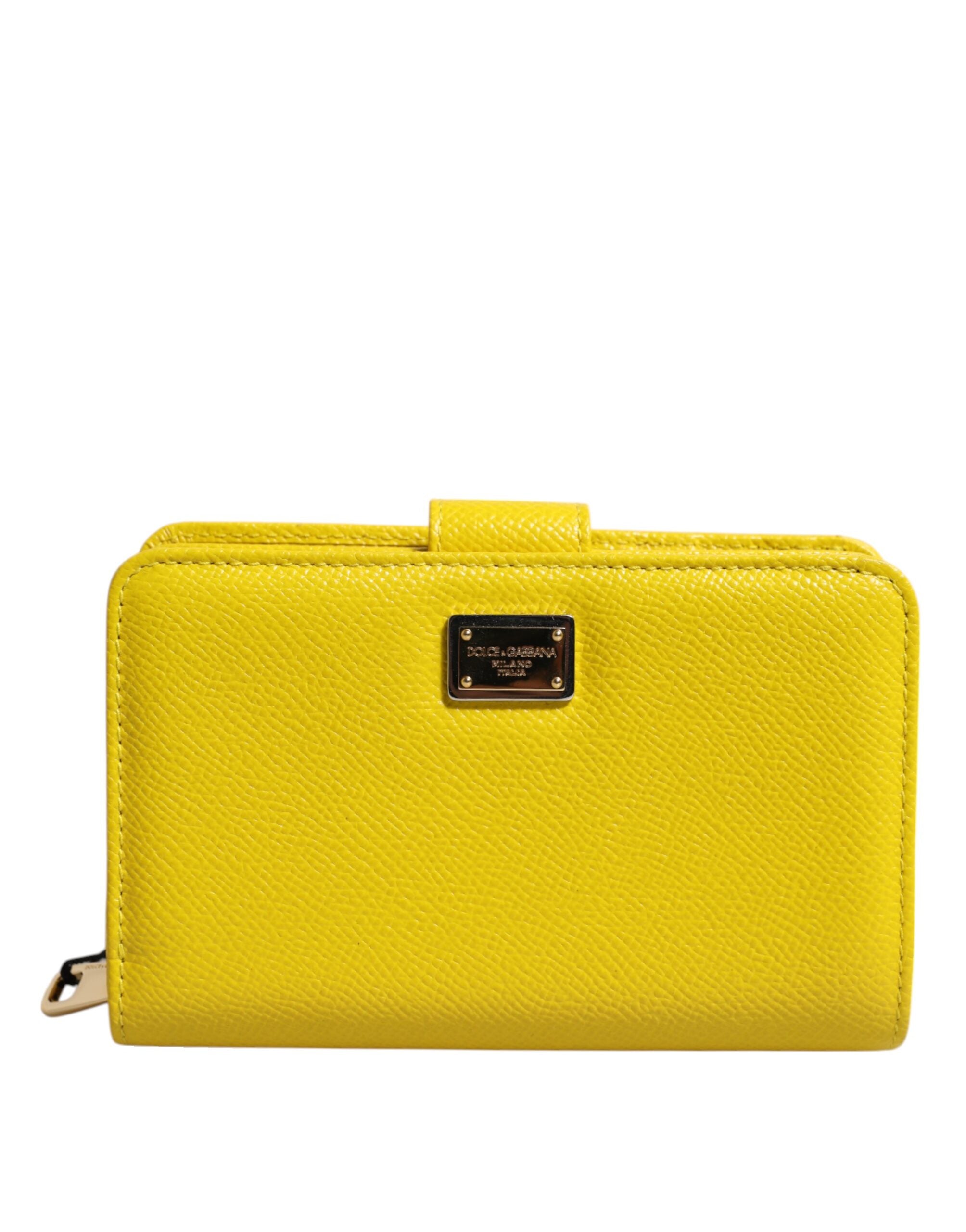Dolce & Gabbana Yellow Leather Bifold Continental Clutch Women's Wallet