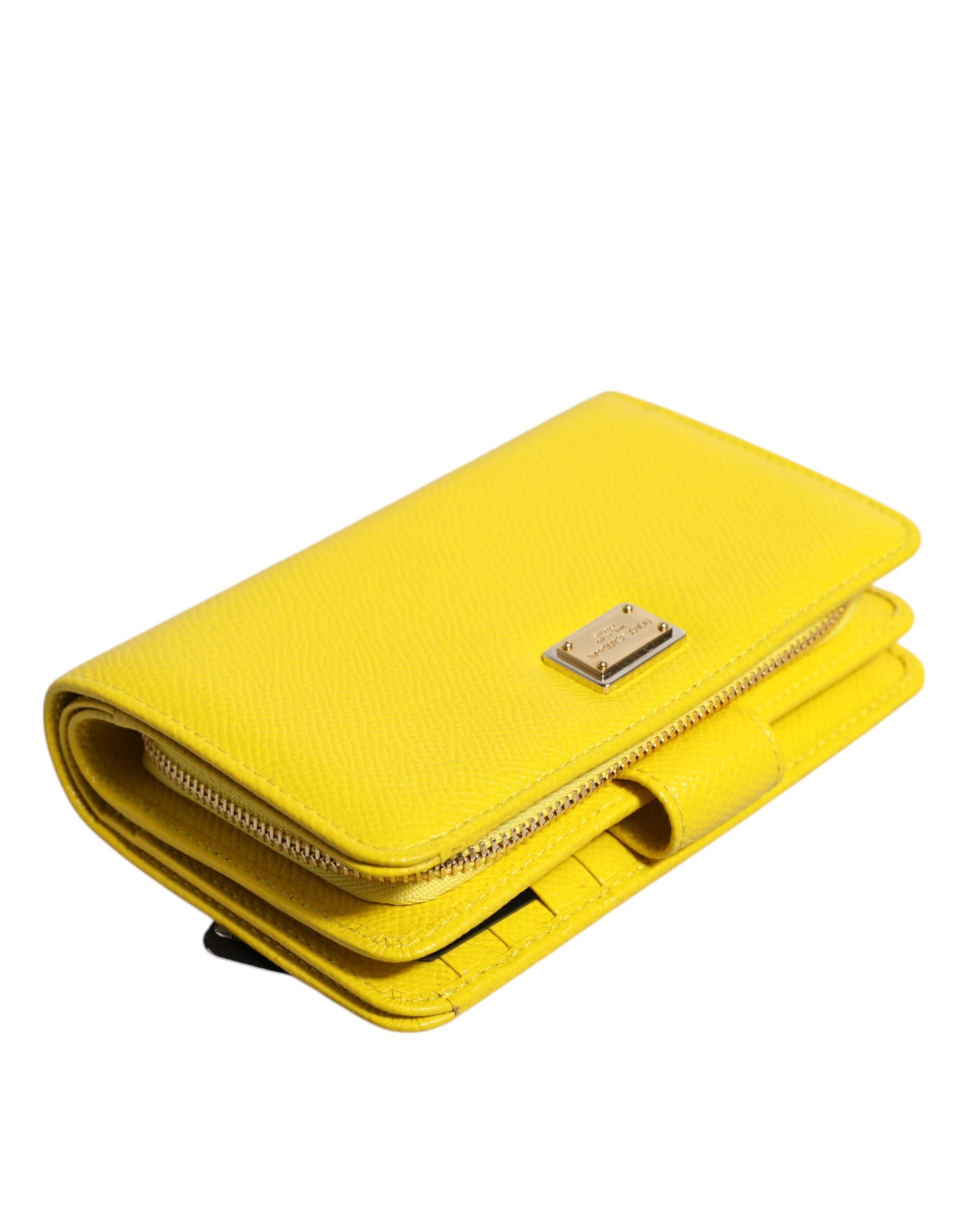 Dolce & Gabbana Yellow Leather Bifold Continental Clutch Women's Wallet