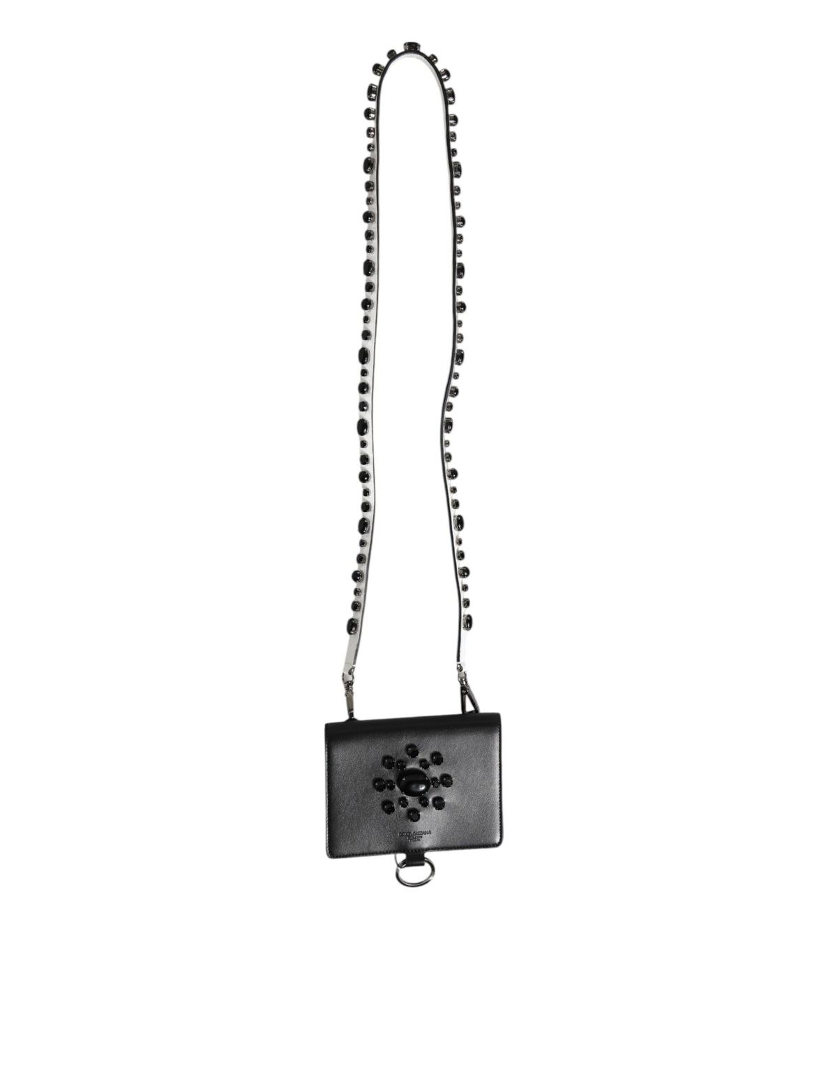 Dolce & Gabbana Black Leather Crystal Embellished Card Holder Women's Wallet