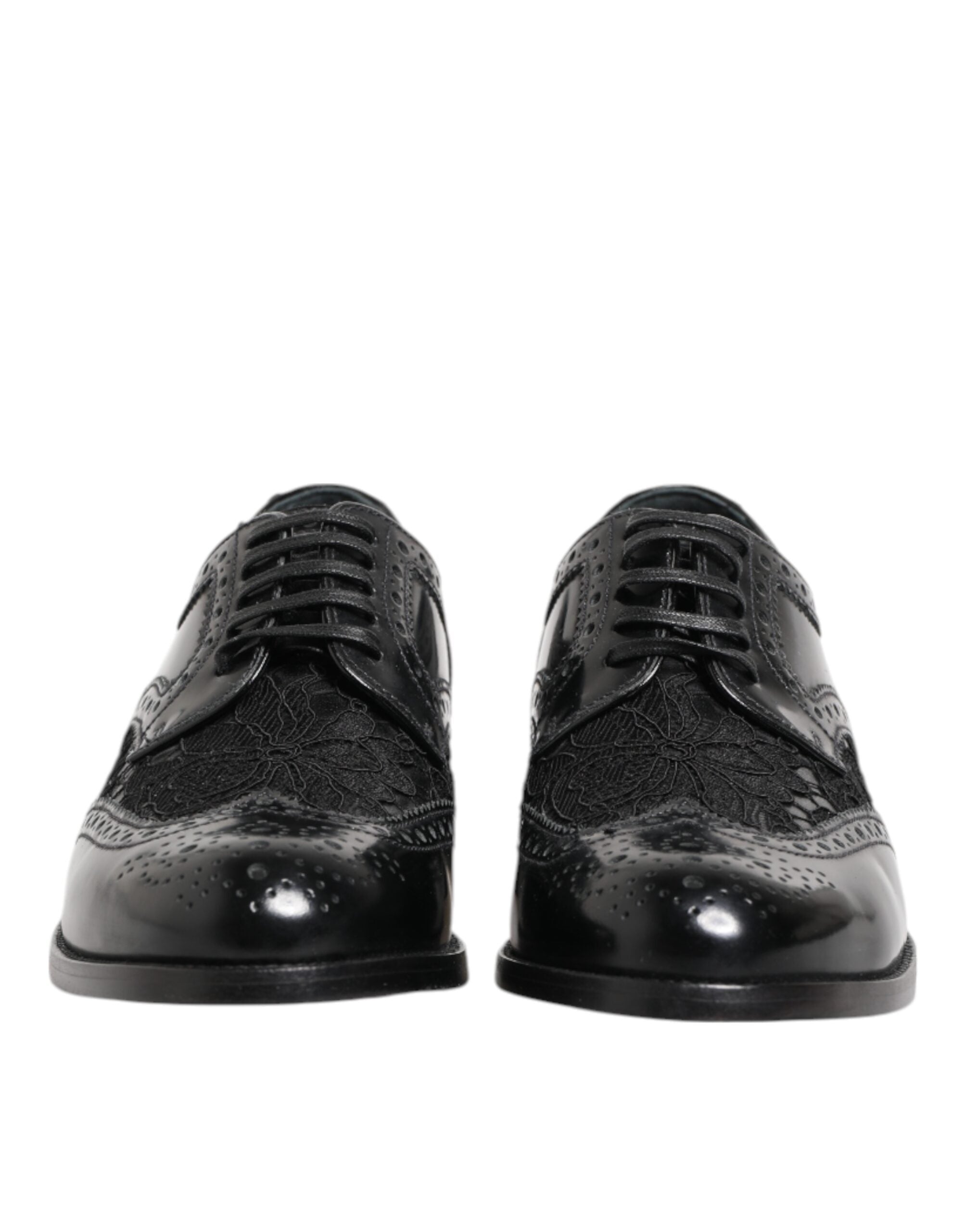 Dolce & Gabbana Black Leather Floral Lace Dress Formal Women's Shoes