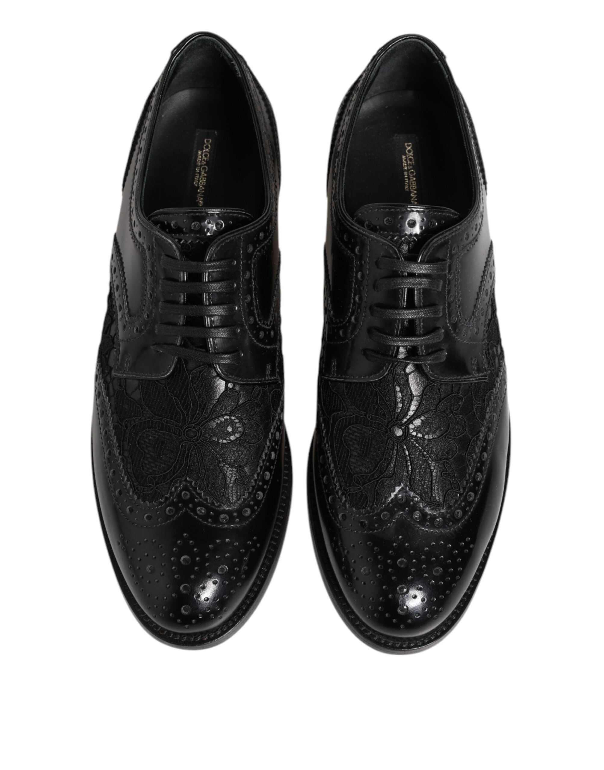 Dolce & Gabbana Black Leather Floral Lace Dress Formal Women's Shoes