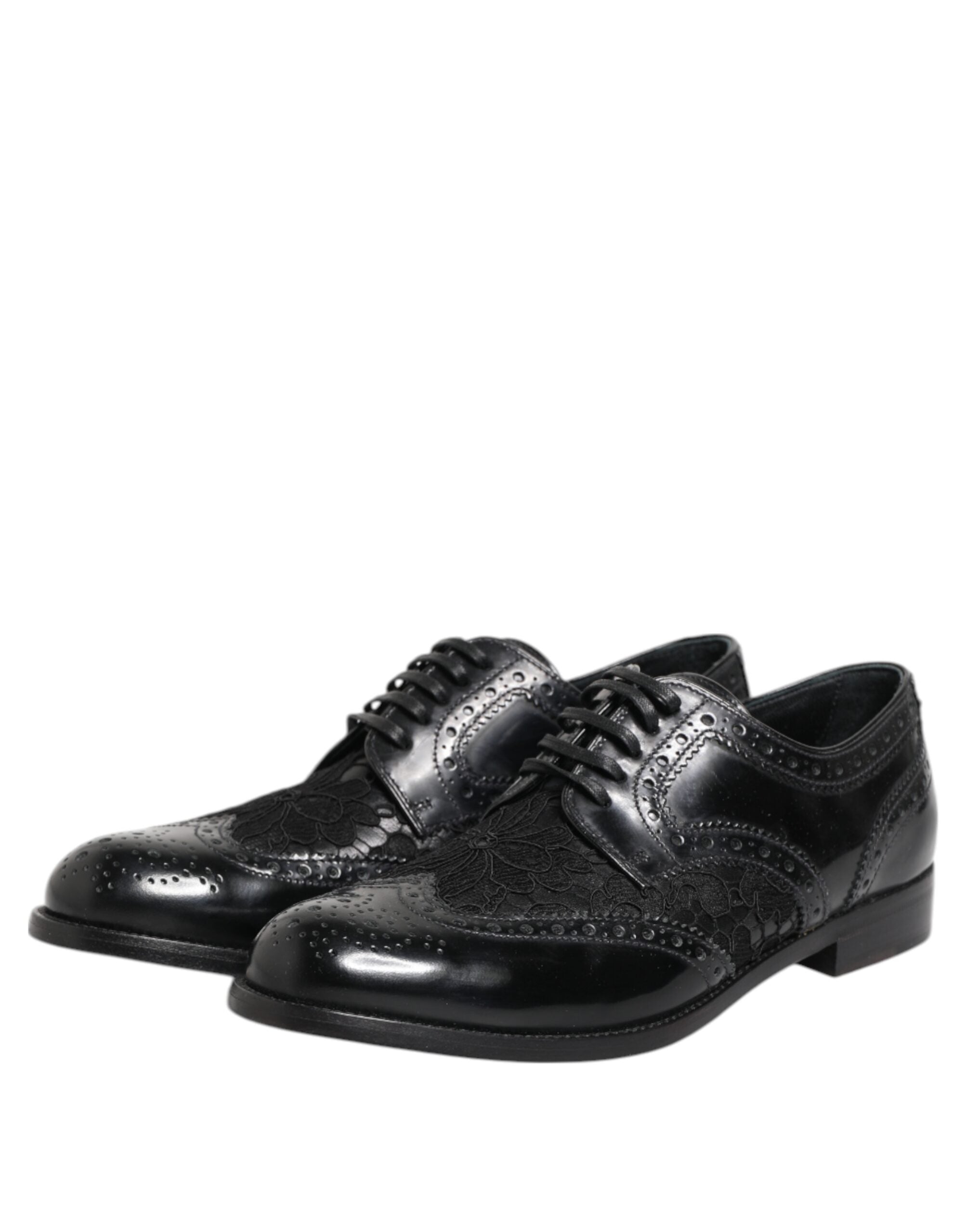 Dolce & Gabbana Black Leather Floral Lace Dress Formal Women's Shoes