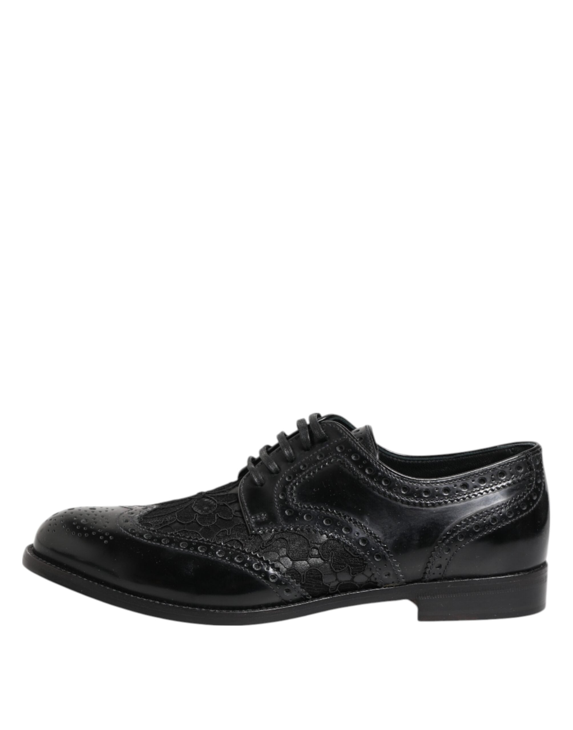 Dolce & Gabbana Black Leather Floral Lace Dress Formal Women's Shoes