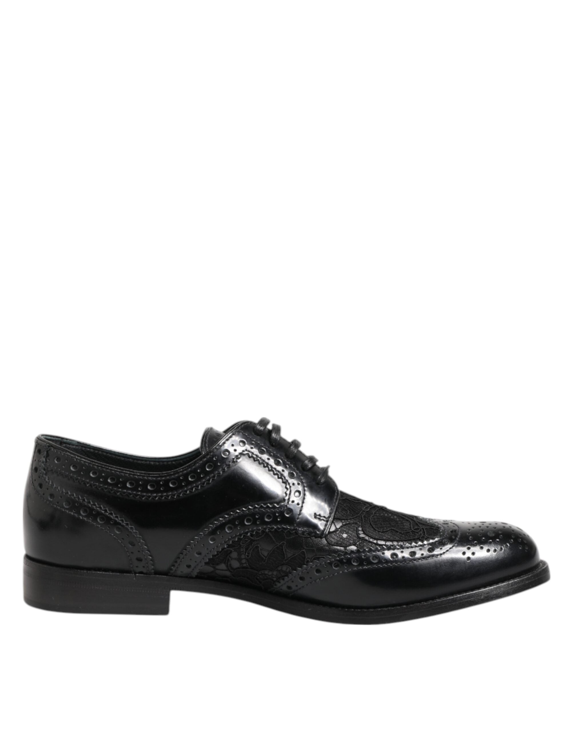 Dolce & Gabbana Black Leather Floral Lace Dress Formal Women's Shoes
