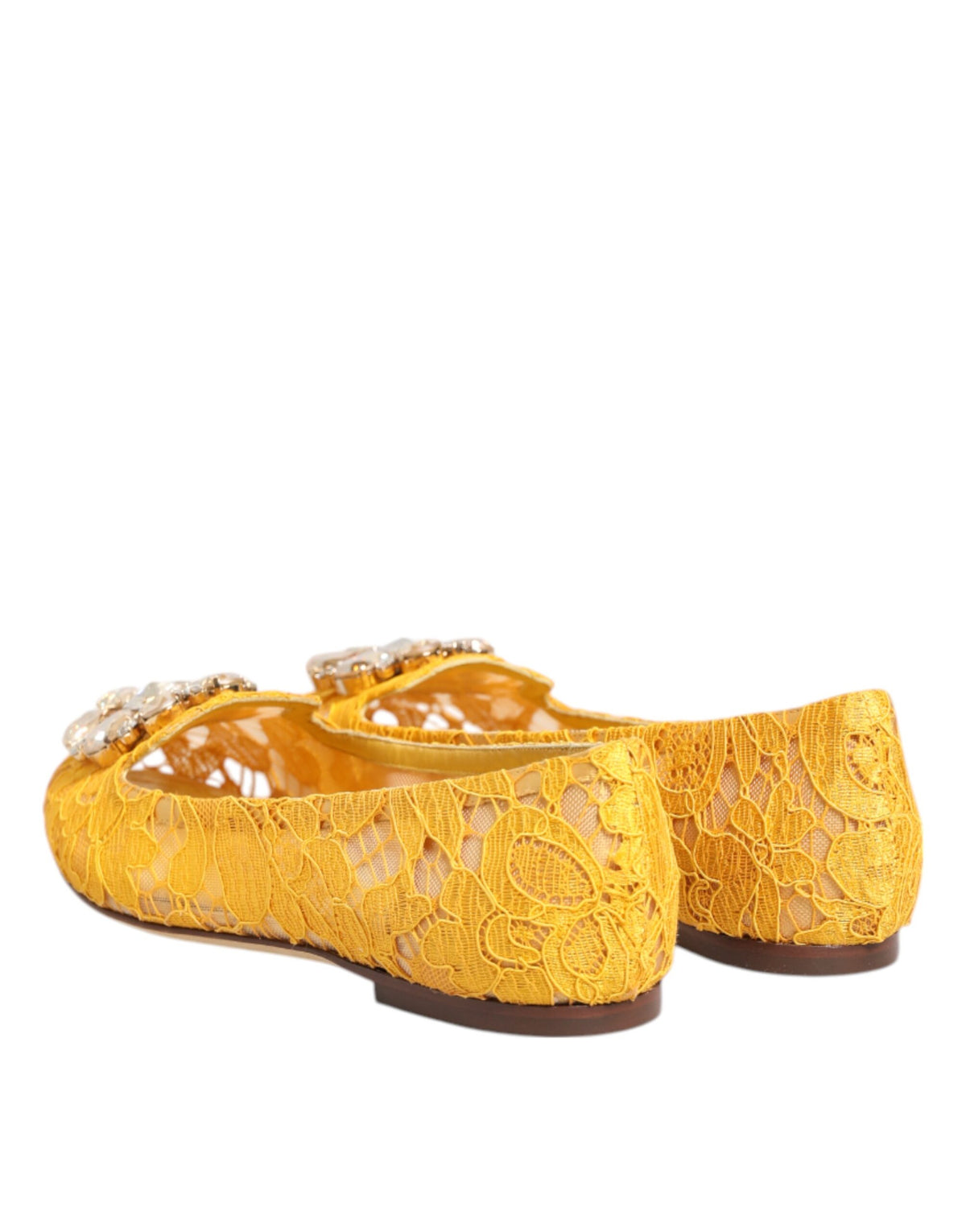 Dolce & Gabbana Yellow Taormina Lace Crystals Flats Women's Shoes
